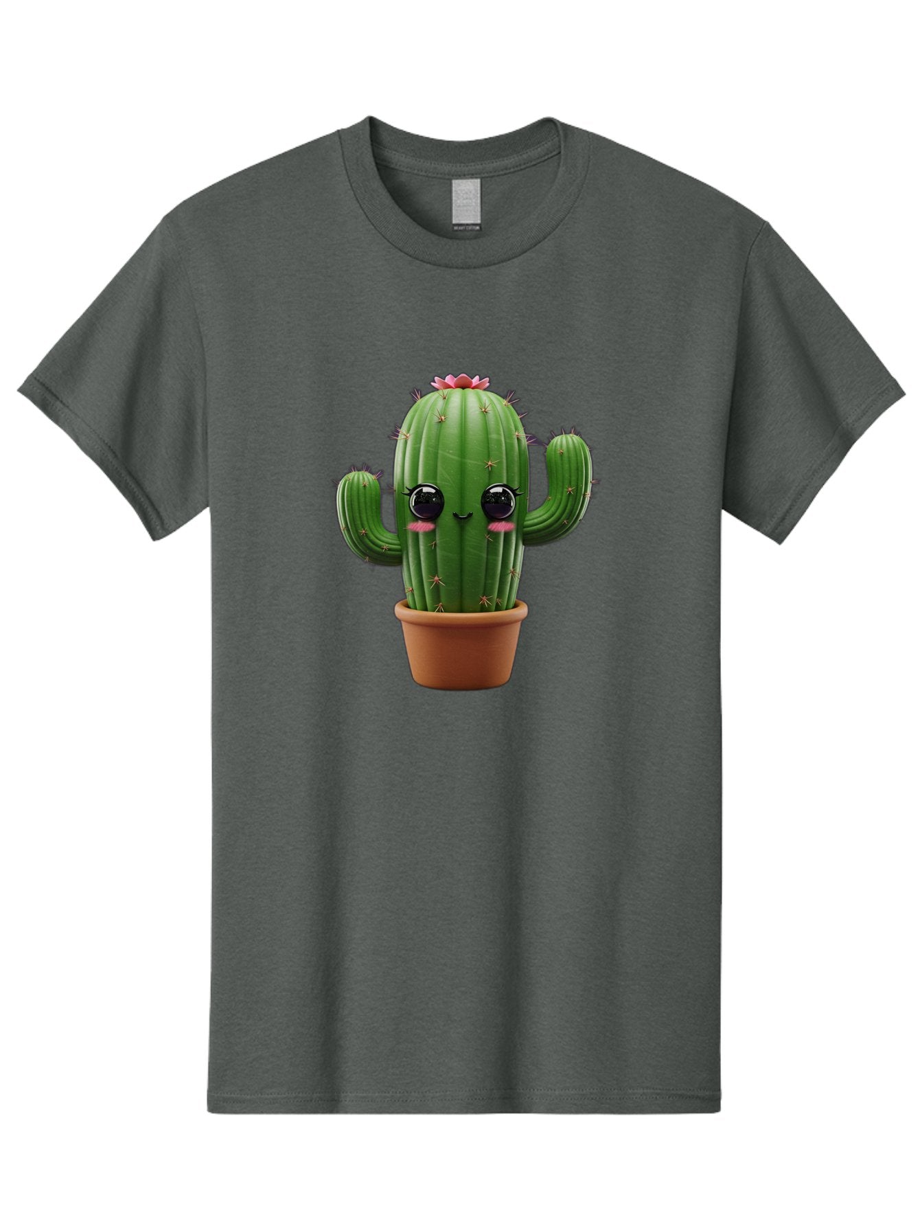Cactus-With-Pink-Flower-1 Men'S Graphic Tee, 100% Cotton, Comfortable Casual Summer Wear, Machine Washable, Cartoon Cactus, Potted Cactus, Cute Cactus, Cactus With Flower, Smiling Cactus, Adorable Plant, Desert Plant, Succulent, Bac760 7