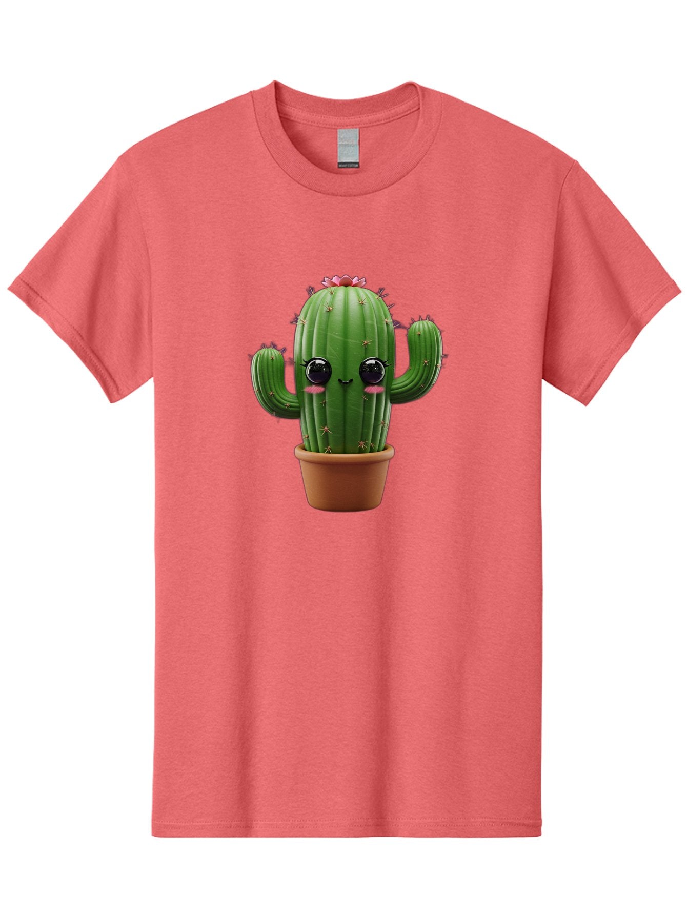Cactus-With-Pink-Flower-1 Men'S Graphic Tee, 100% Cotton, Comfortable Casual Summer Wear, Machine Washable, Cartoon Cactus, Potted Cactus, Cute Cactus, Cactus With Flower, Smiling Cactus, Adorable Plant, Desert Plant, Succulent, Bac760
