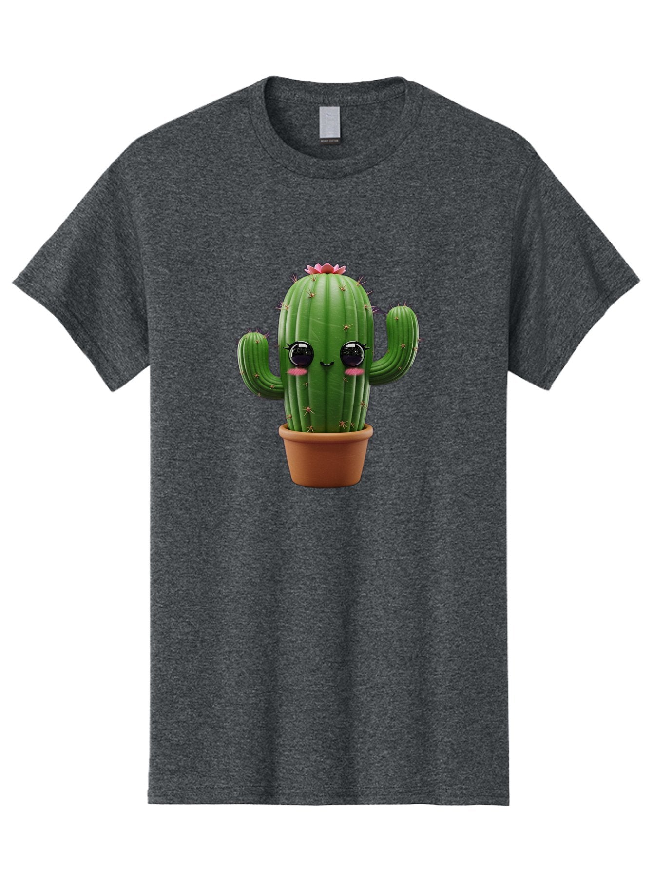 Cactus-With-Pink-Flower-1 Men'S Graphic Tee, 100% Cotton, Comfortable Casual Summer Wear, Machine Washable, Cartoon Cactus, Potted Cactus, Cute Cactus, Cactus With Flower, Smiling Cactus, Adorable Plant, Desert Plant, Succulent, Bac760 3