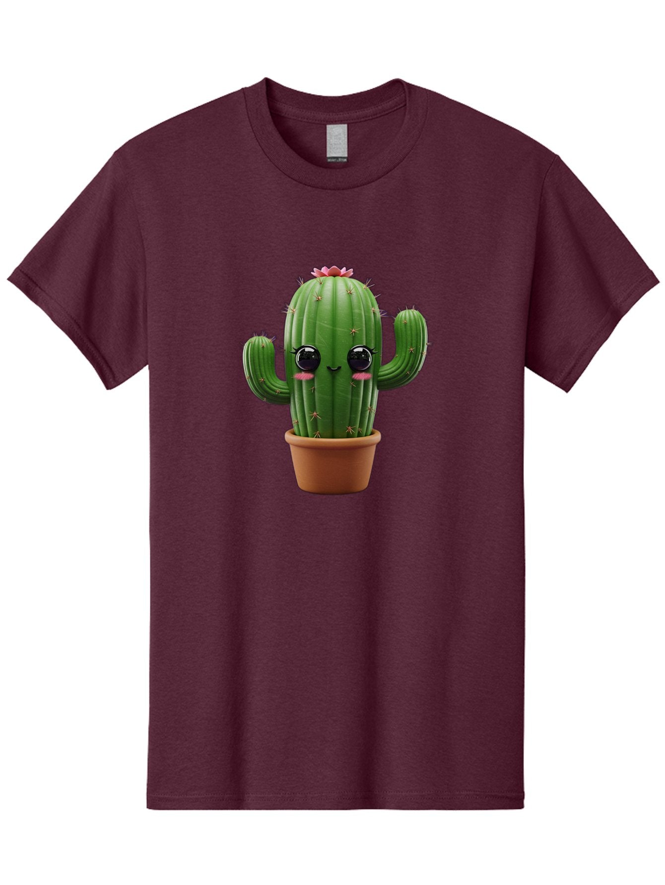 Cactus-With-Pink-Flower-1 Men'S Graphic Tee, 100% Cotton, Comfortable Casual Summer Wear, Machine Washable, Cartoon Cactus, Potted Cactus, Cute Cactus, Cactus With Flower, Smiling Cactus, Adorable Plant, Desert Plant, Succulent, Bac760 9