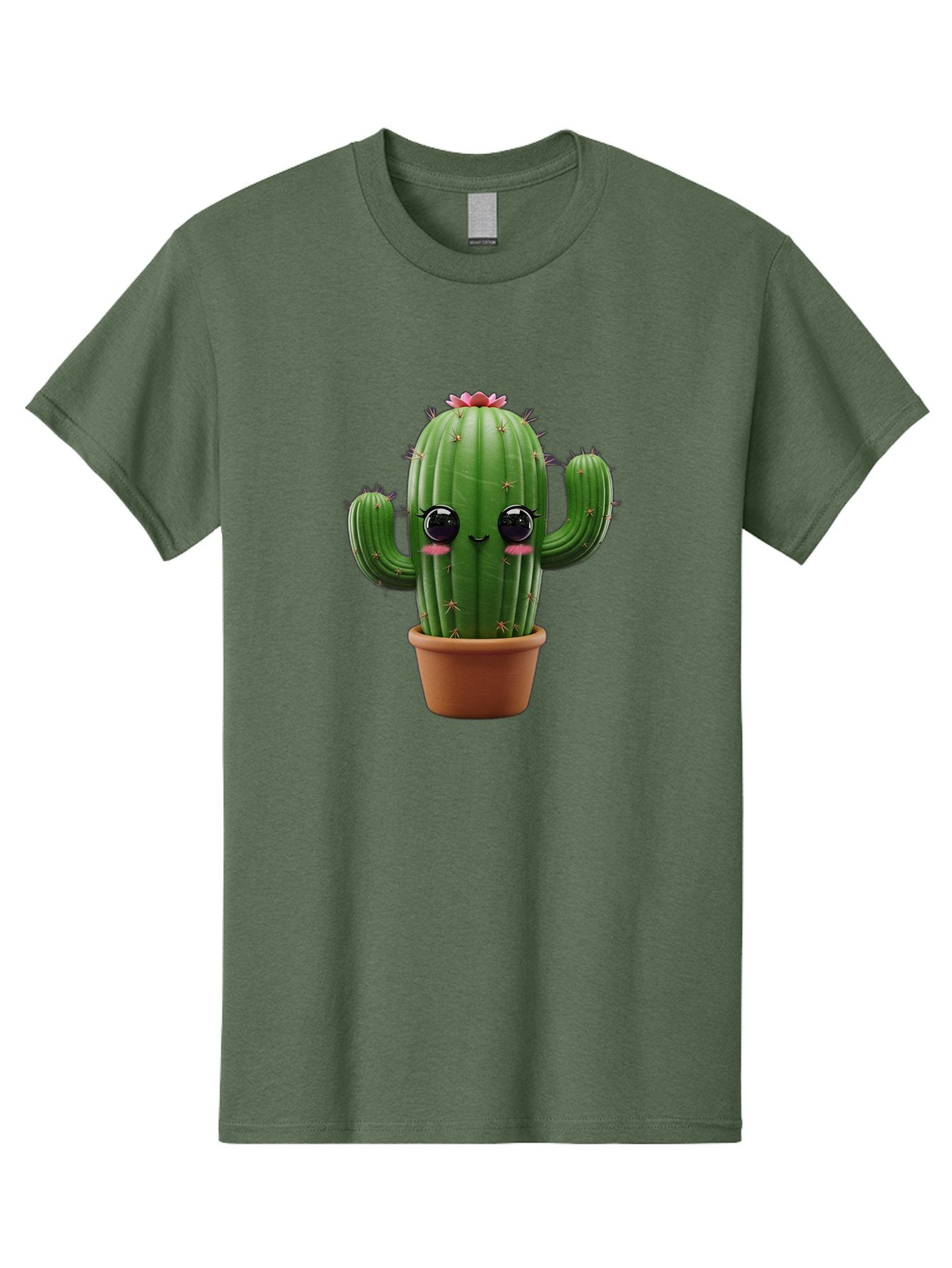 Cactus-With-Pink-Flower-1 Men'S Graphic Tee, 100% Cotton, Comfortable Casual Summer Wear, Machine Washable, Cartoon Cactus, Potted Cactus, Cute Cactus, Cactus With Flower, Smiling Cactus, Adorable Plant, Desert Plant, Succulent, Bac760 13