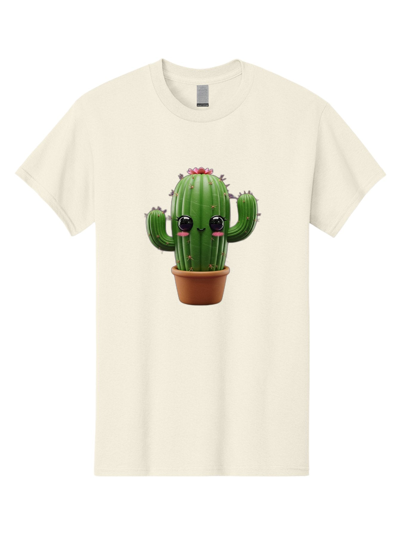 Cactus-With-Pink-Flower-1 Men'S Graphic Tee, 100% Cotton, Comfortable Casual Summer Wear, Machine Washable, Cartoon Cactus, Potted Cactus, Cute Cactus, Cactus With Flower, Smiling Cactus, Adorable Plant, Desert Plant, Succulent, Bac760