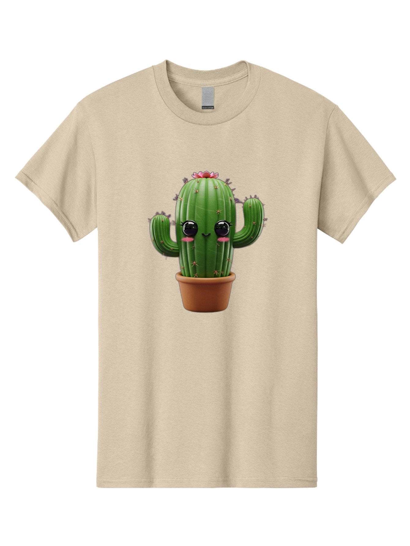 Cactus-With-Pink-Flower-1 Men'S Graphic Tee, 100% Cotton, Comfortable Casual Summer Wear, Machine Washable, Cartoon Cactus, Potted Cactus, Cute Cactus, Cactus With Flower, Smiling Cactus, Adorable Plant, Desert Plant, Succulent, Bac760 11