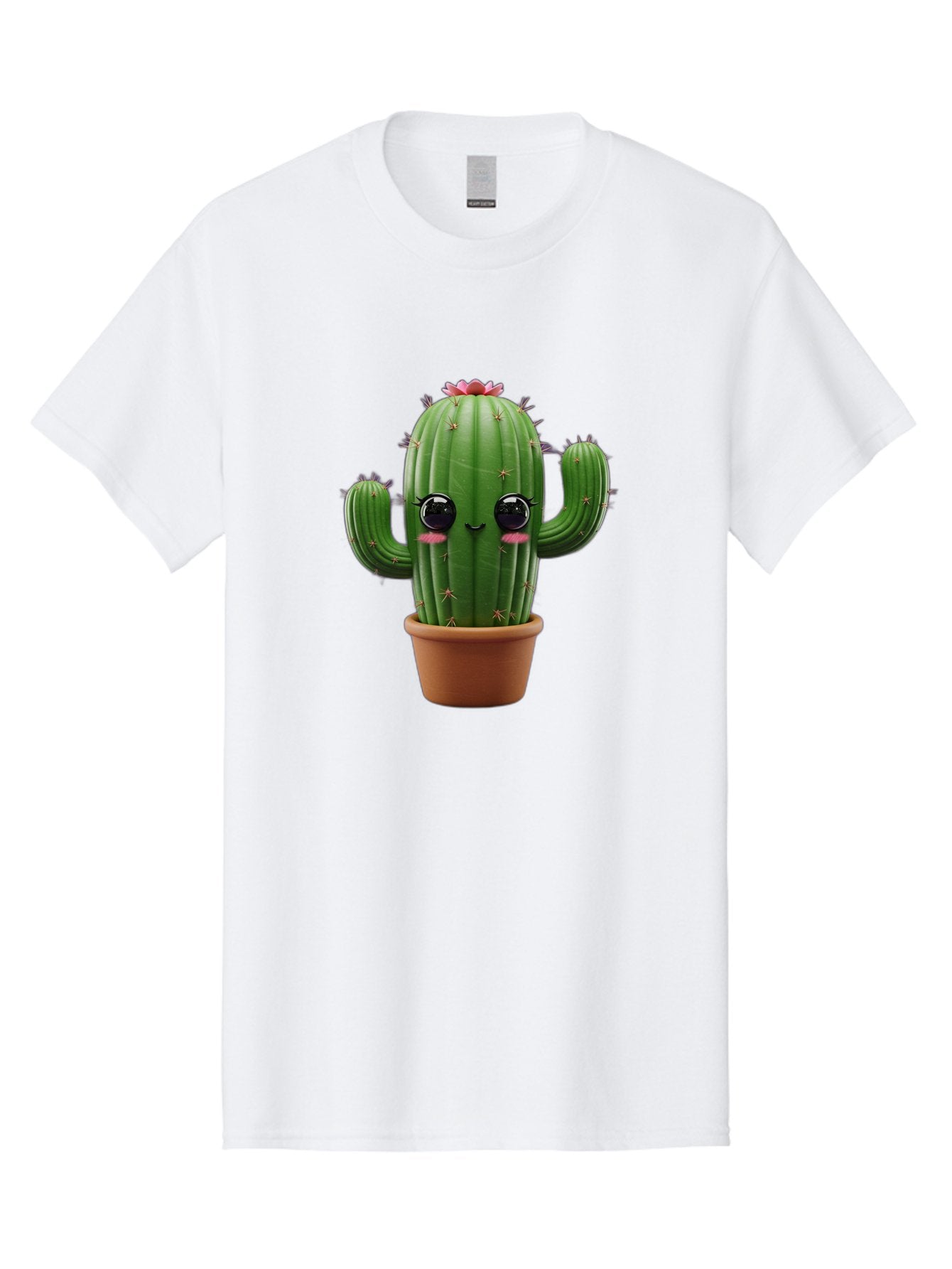 Cactus-With-Pink-Flower-1 Men'S Graphic Tee, 100% Cotton, Comfortable Casual Summer Wear, Machine Washable, Cartoon Cactus, Potted Cactus, Cute Cactus, Cactus With Flower, Smiling Cactus, Adorable Plant, Desert Plant, Succulent, Bac760 8