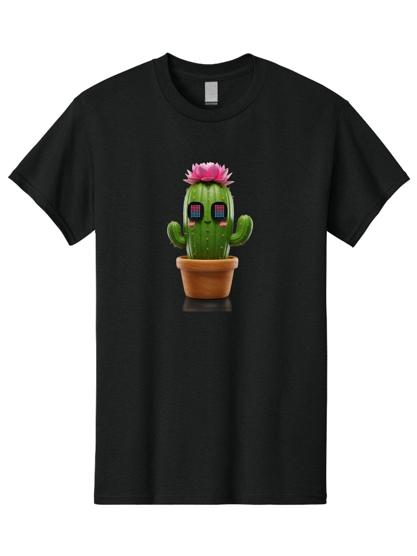 Cactus-With-Pink-Flower-2 Men'S Graphic Tee, 100% Cotton, Comfortable Casual Summer Wear, Machine Washable, Cactus With Digital Eyes, Pink Flower, Terracotta Pot, Futuristic Design, Kawaii Style, Prickly Charm, Unique Decor, Bac761 6