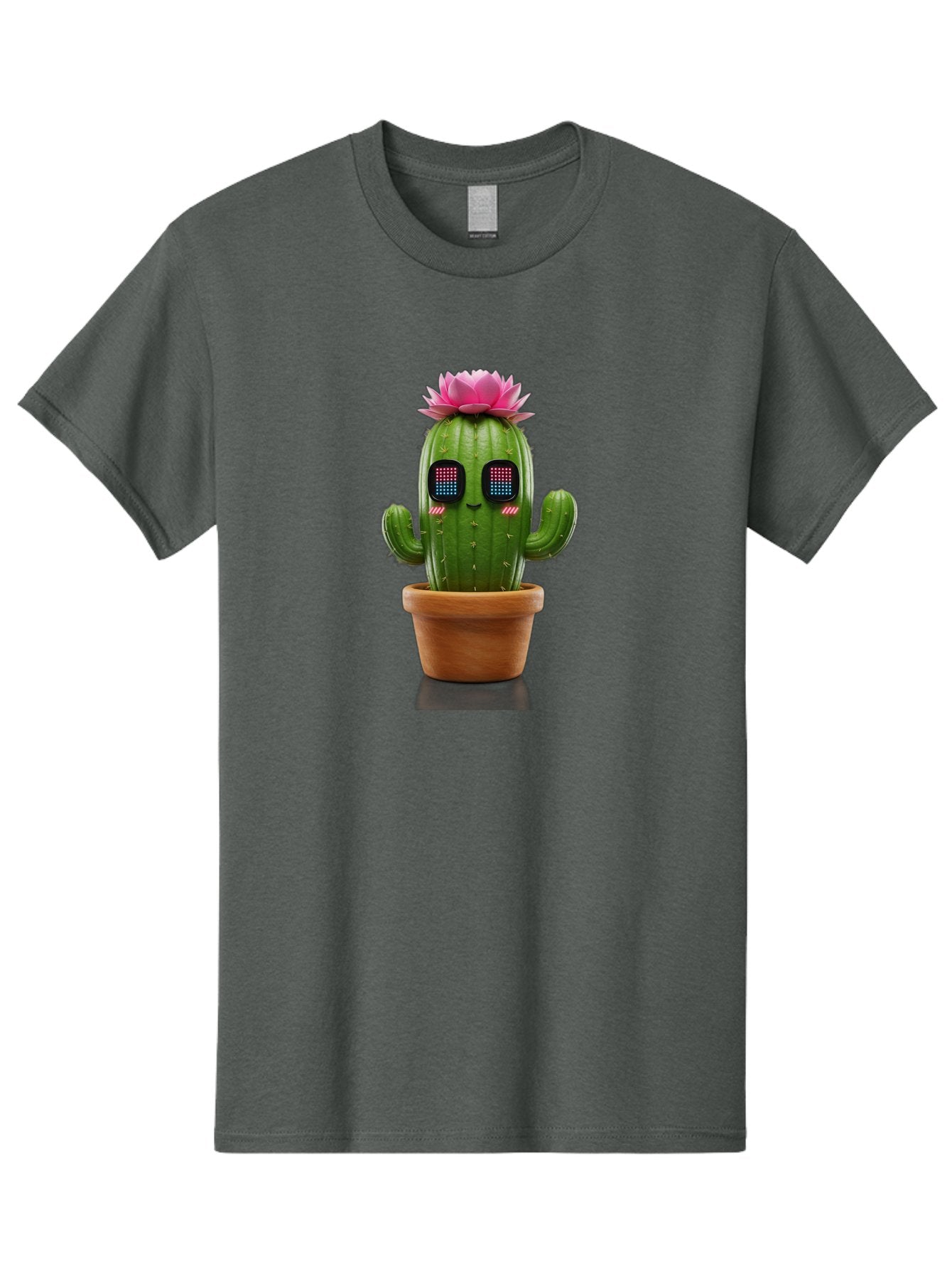 Cactus-With-Pink-Flower-2 Men'S Graphic Tee, 100% Cotton, Comfortable Casual Summer Wear, Machine Washable, Cactus With Digital Eyes, Pink Flower, Terracotta Pot, Futuristic Design, Kawaii Style, Prickly Charm, Unique Decor, Bac761 7