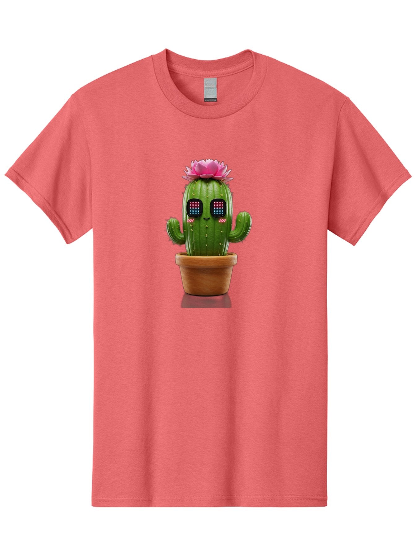 Cactus-With-Pink-Flower-2 Men'S Graphic Tee, 100% Cotton, Comfortable Casual Summer Wear, Machine Washable, Cactus With Digital Eyes, Pink Flower, Terracotta Pot, Futuristic Design, Kawaii Style, Prickly Charm, Unique Decor, Bac761 4