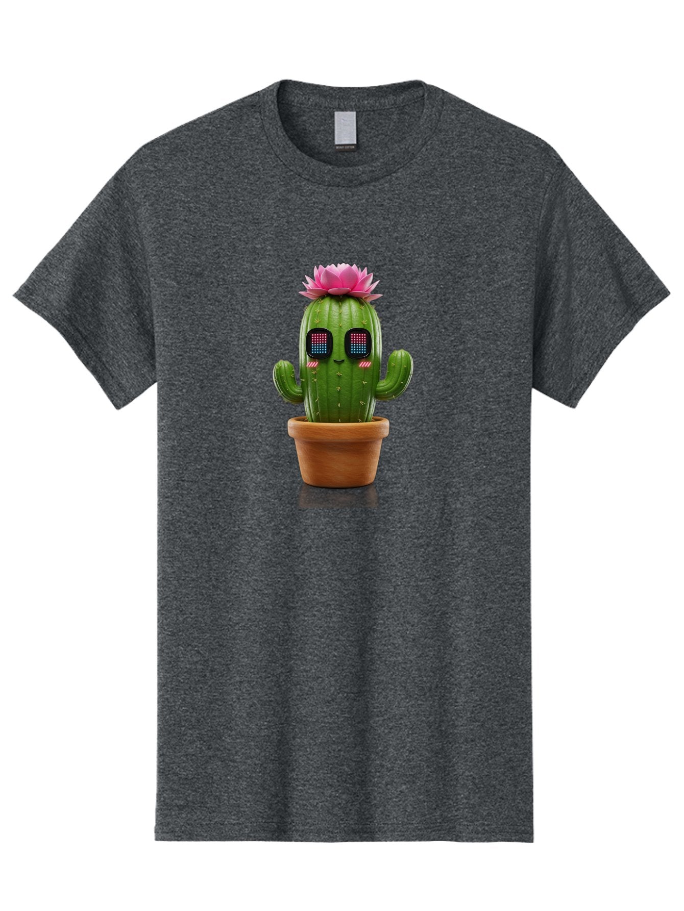 Cactus-With-Pink-Flower-2 Men'S Graphic Tee, 100% Cotton, Comfortable Casual Summer Wear, Machine Washable, Cactus With Digital Eyes, Pink Flower, Terracotta Pot, Futuristic Design, Kawaii Style, Prickly Charm, Unique Decor, Bac761 5