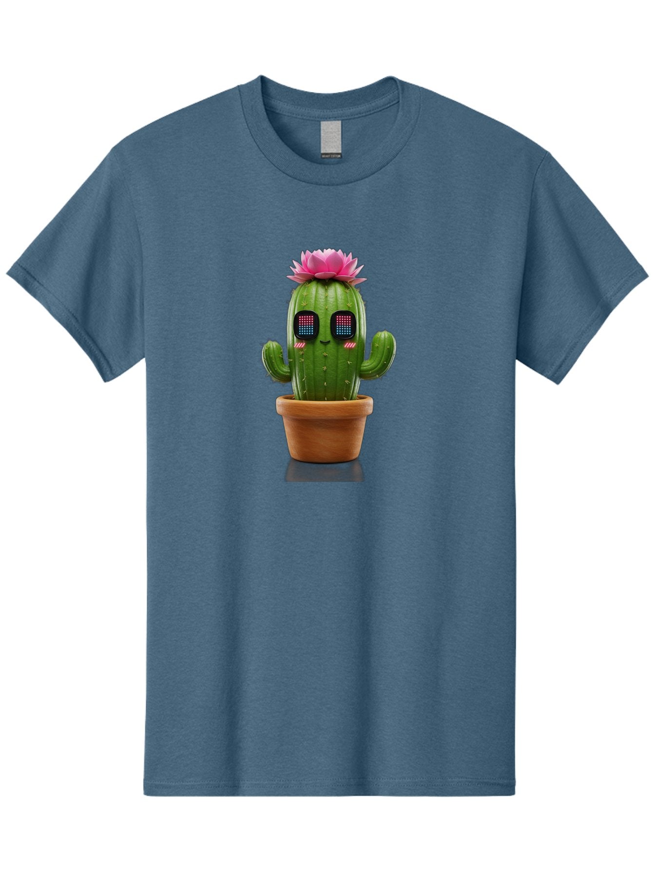 Cactus-With-Pink-Flower-2 Men'S Graphic Tee, 100% Cotton, Comfortable Casual Summer Wear, Machine Washable, Cactus With Digital Eyes, Pink Flower, Terracotta Pot, Futuristic Design, Kawaii Style, Prickly Charm, Unique Decor, Bac761 8