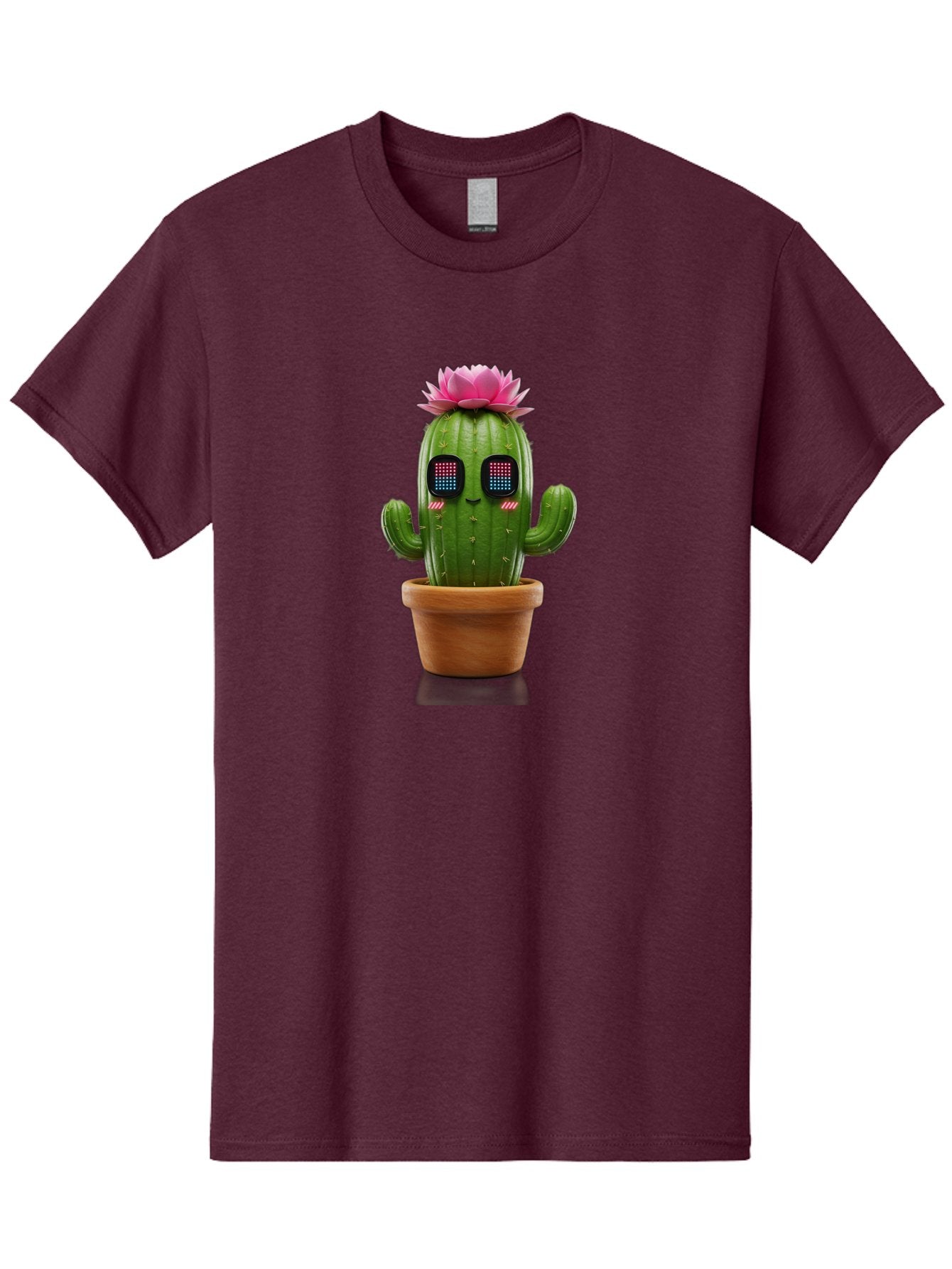 Cactus-With-Pink-Flower-2 Men'S Graphic Tee, 100% Cotton, Comfortable Casual Summer Wear, Machine Washable, Cactus With Digital Eyes, Pink Flower, Terracotta Pot, Futuristic Design, Kawaii Style, Prickly Charm, Unique Decor, Bac761 11