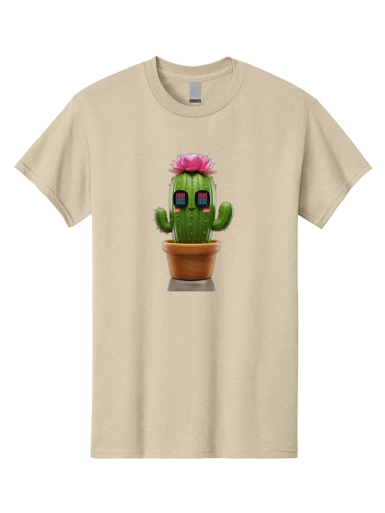 Cactus-With-Pink-Flower-2 Men'S Graphic Tee, 100% Cotton, Comfortable Casual Summer Wear, Machine Washable, Cactus With Digital Eyes, Pink Flower, Terracotta Pot, Futuristic Design, Kawaii Style, Prickly Charm, Unique Decor, Bac761 3
