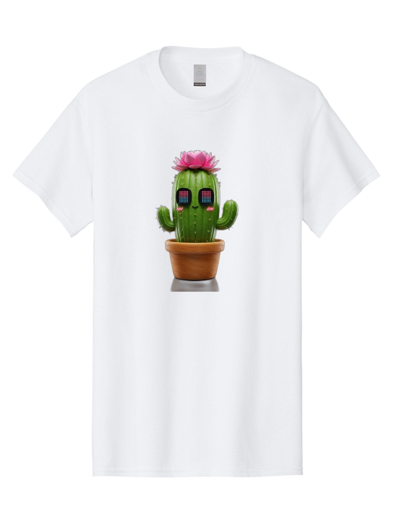 Cactus-With-Pink-Flower-2 Men'S Graphic Tee, 100% Cotton, Comfortable Casual Summer Wear, Machine Washable, Cactus With Digital Eyes, Pink Flower, Terracotta Pot, Futuristic Design, Kawaii Style, Prickly Charm, Unique Decor, Bac761 10
