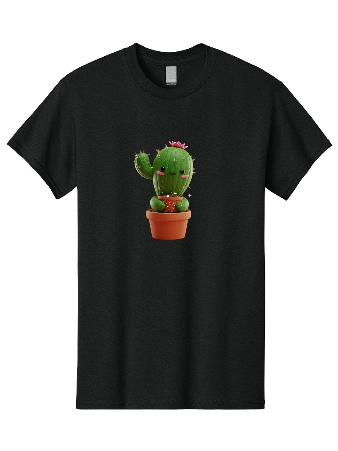 Cactus-With-Pink-Flower Men'S Graphic Tee, 100% Cotton, Comfortable Casual Summer Wear, Machine Washable, Smiling Cactus, Potted Cactus, Cartoon Cactus, Lovely Cactus, Cactus In Pot, Succulent Plant, Cute Character, Kawaii Cactus, Bac762 10