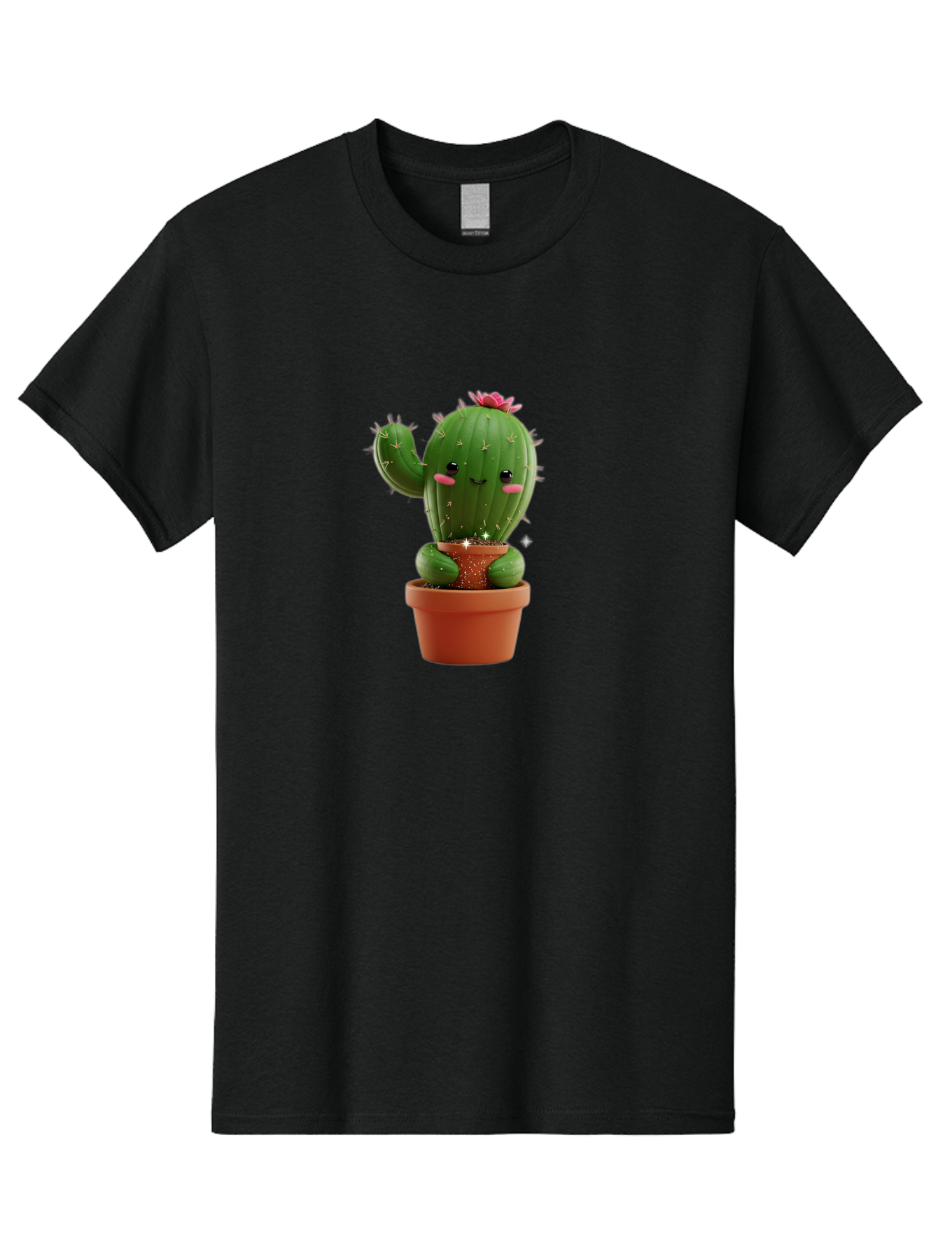 Cactus-With-Pink-Flower Men'S Graphic Tee, 100% Cotton, Comfortable Casual Summer Wear, Machine Washable, Smiling Cactus, Potted Cactus, Cartoon Cactus, Lovely Cactus, Cactus In Pot, Succulent Plant, Cute Character, Kawaii Cactus, Bac762 14