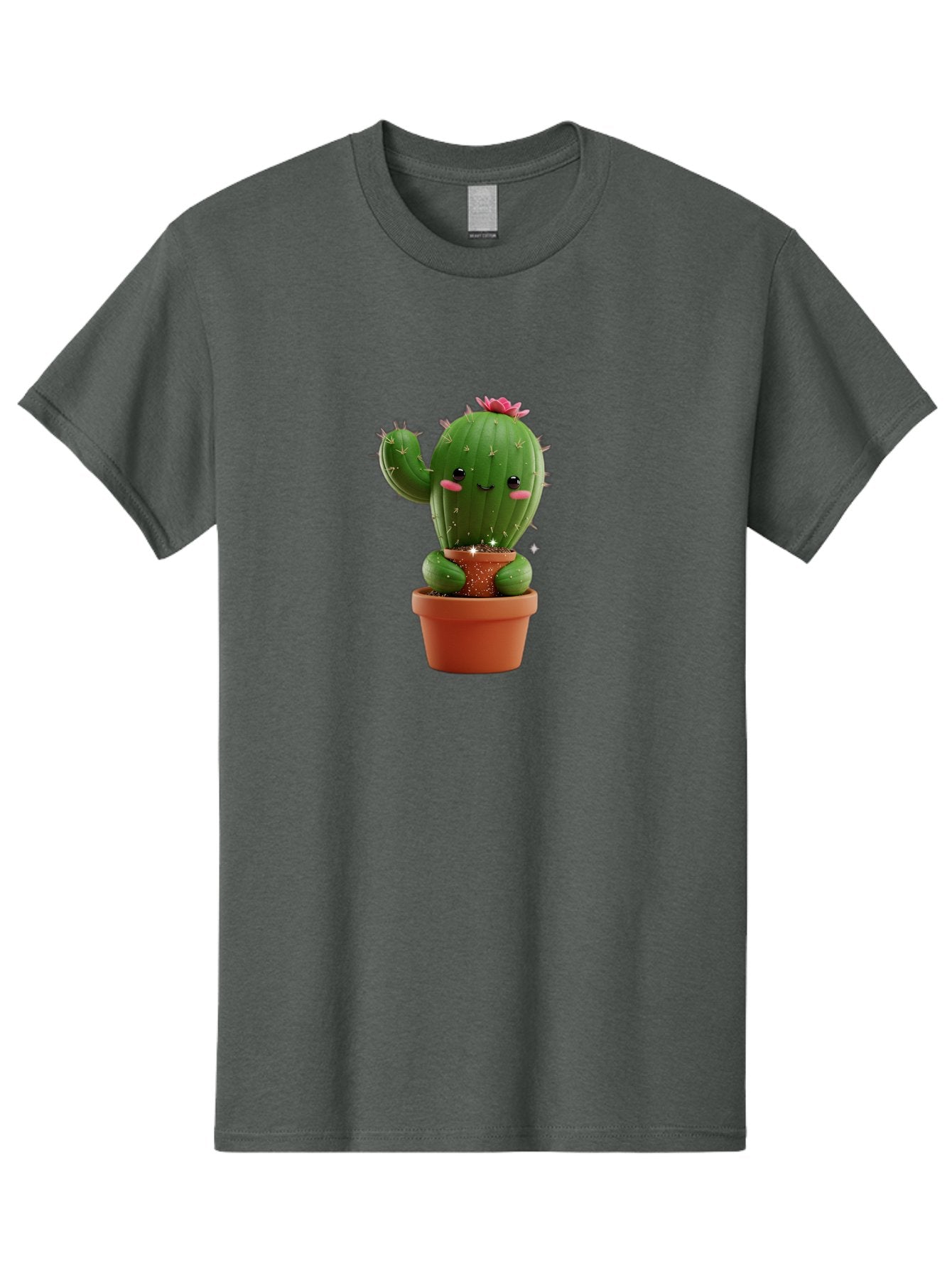 Cactus-With-Pink-Flower Men'S Graphic Tee, 100% Cotton, Comfortable Casual Summer Wear, Machine Washable, Smiling Cactus, Potted Cactus, Cartoon Cactus, Lovely Cactus, Cactus In Pot, Succulent Plant, Cute Character, Kawaii Cactus, Bac762 4