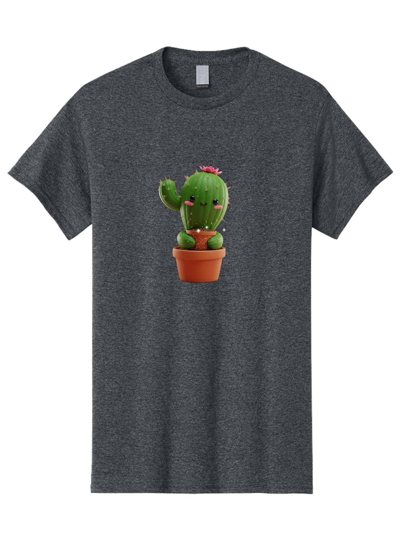 Cactus-With-Pink-Flower Men'S Graphic Tee, 100% Cotton, Comfortable Casual Summer Wear, Machine Washable, Smiling Cactus, Potted Cactus, Cartoon Cactus, Lovely Cactus, Cactus In Pot, Succulent Plant, Cute Character, Kawaii Cactus, Bac762