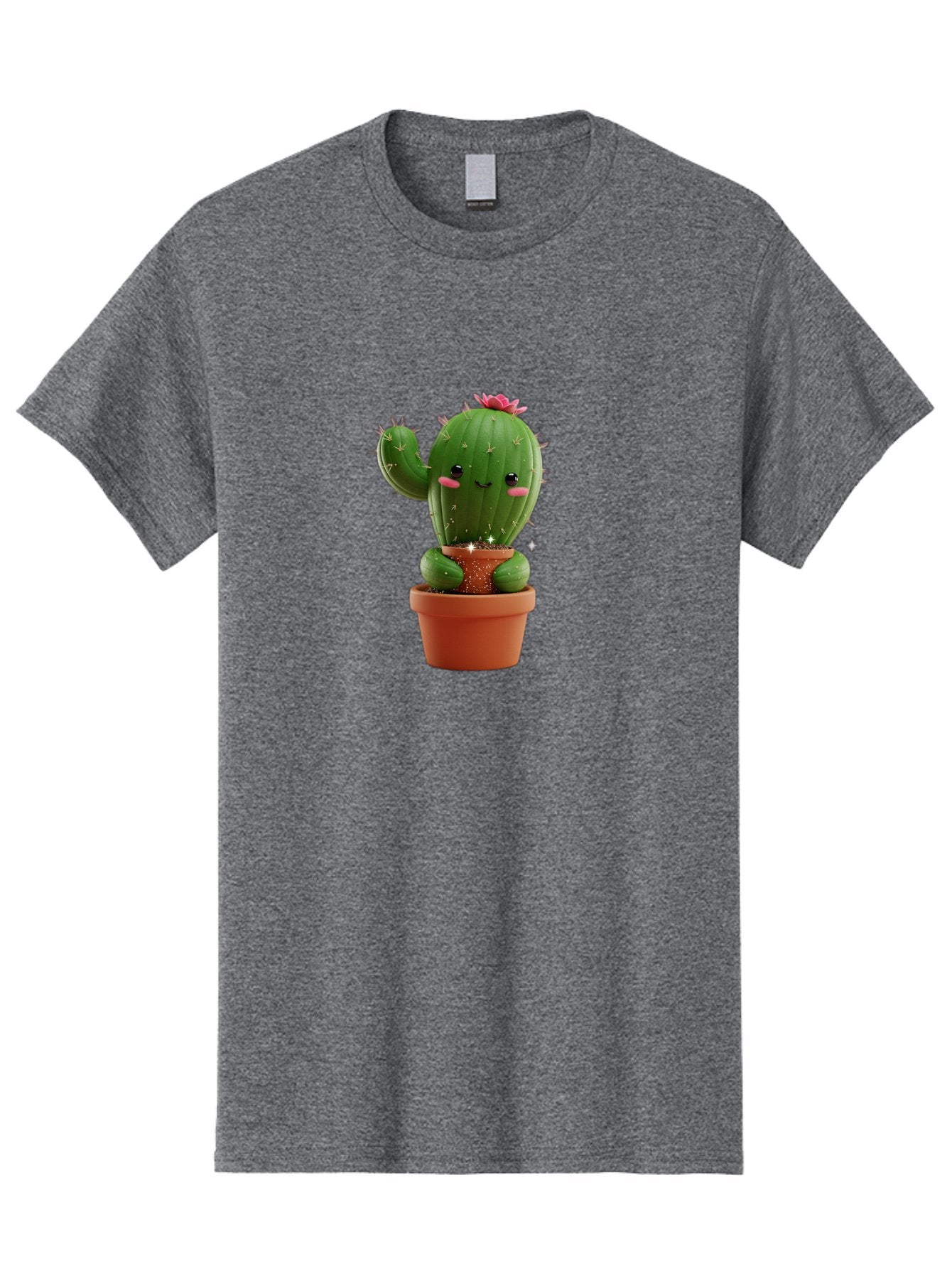 Cactus-With-Pink-Flower Men'S Graphic Tee, 100% Cotton, Comfortable Casual Summer Wear, Machine Washable, Smiling Cactus, Potted Cactus, Cartoon Cactus, Lovely Cactus, Cactus In Pot, Succulent Plant, Cute Character, Kawaii Cactus, Bac762 8