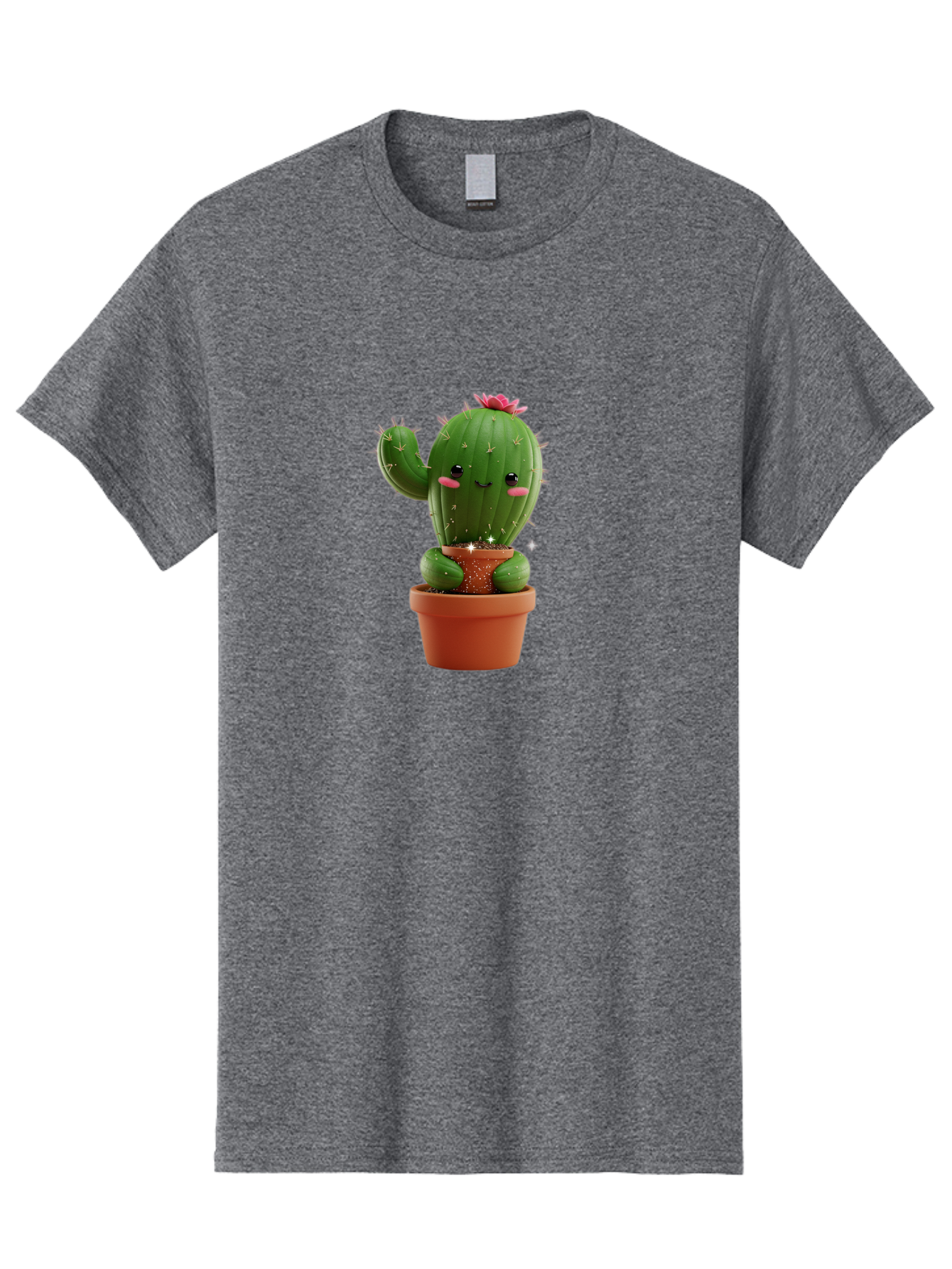Cactus-With-Pink-Flower Men'S Graphic Tee, 100% Cotton, Comfortable Casual Summer Wear, Machine Washable, Smiling Cactus, Potted Cactus, Cartoon Cactus, Lovely Cactus, Cactus In Pot, Succulent Plant, Cute Character, Kawaii Cactus, Bac762 6