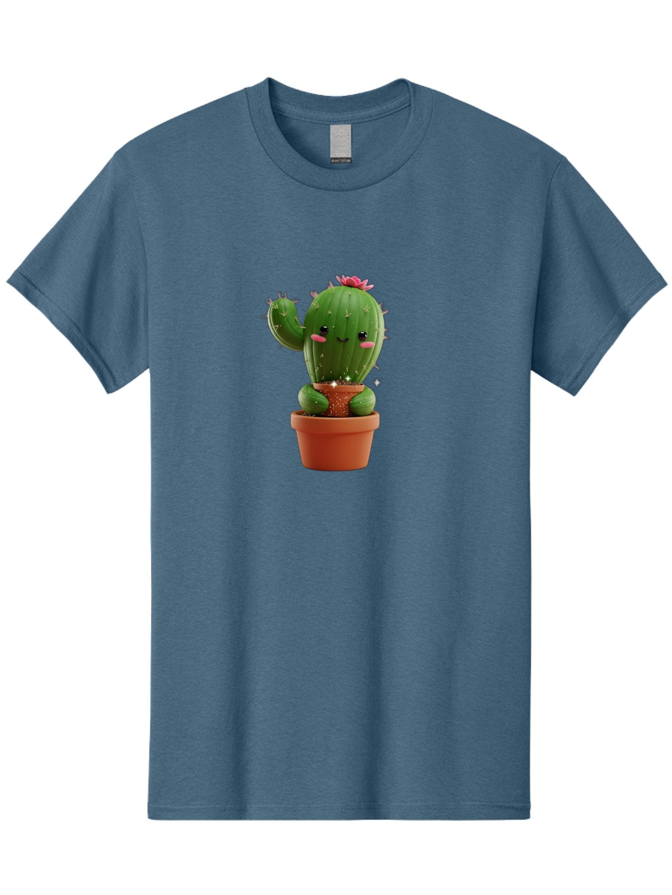 Cactus-With-Pink-Flower Men'S Graphic Tee, 100% Cotton, Comfortable Casual Summer Wear, Machine Washable, Smiling Cactus, Potted Cactus, Cartoon Cactus, Lovely Cactus, Cactus In Pot, Succulent Plant, Cute Character, Kawaii Cactus, Bac762 9