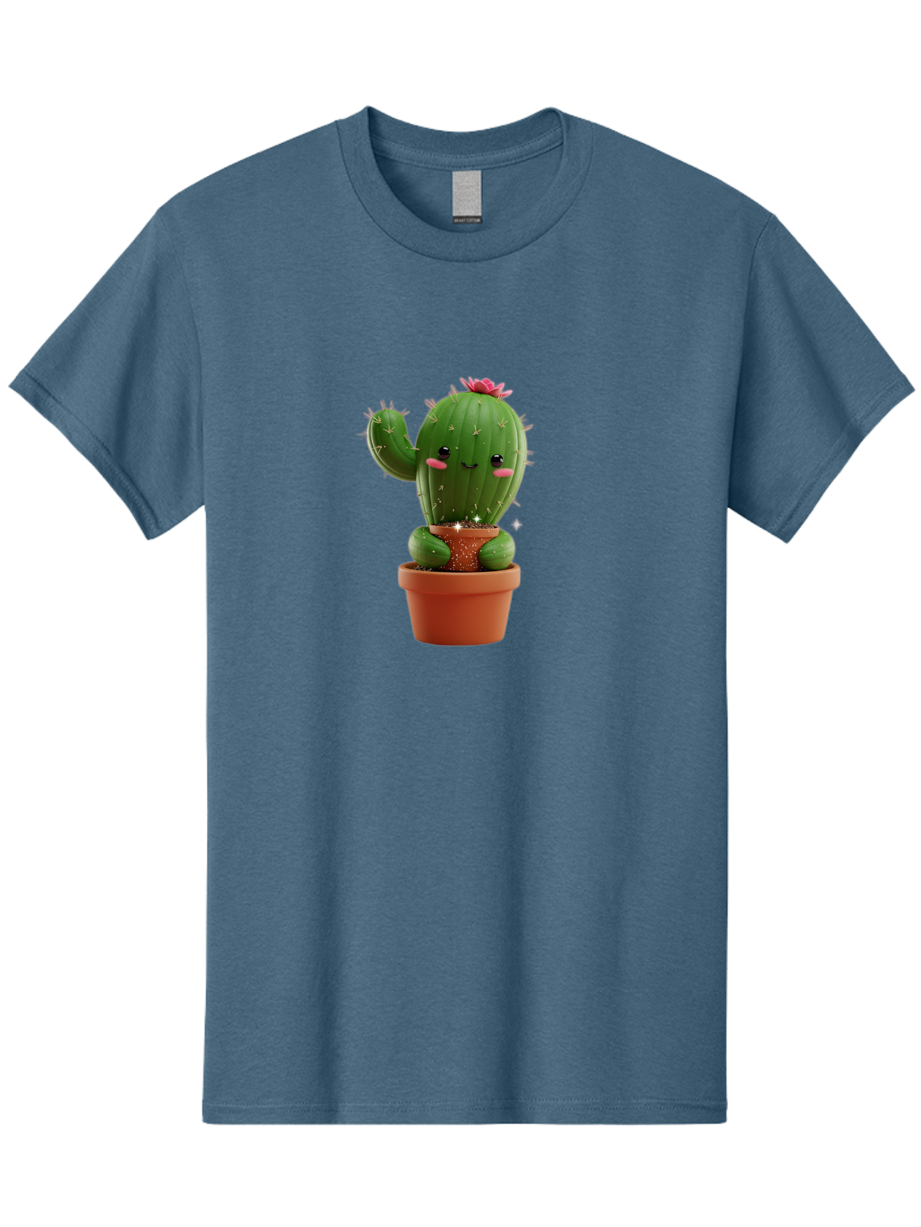 Cactus-With-Pink-Flower Men'S Graphic Tee, 100% Cotton, Comfortable Casual Summer Wear, Machine Washable, Smiling Cactus, Potted Cactus, Cartoon Cactus, Lovely Cactus, Cactus In Pot, Succulent Plant, Cute Character, Kawaii Cactus, Bac762 5