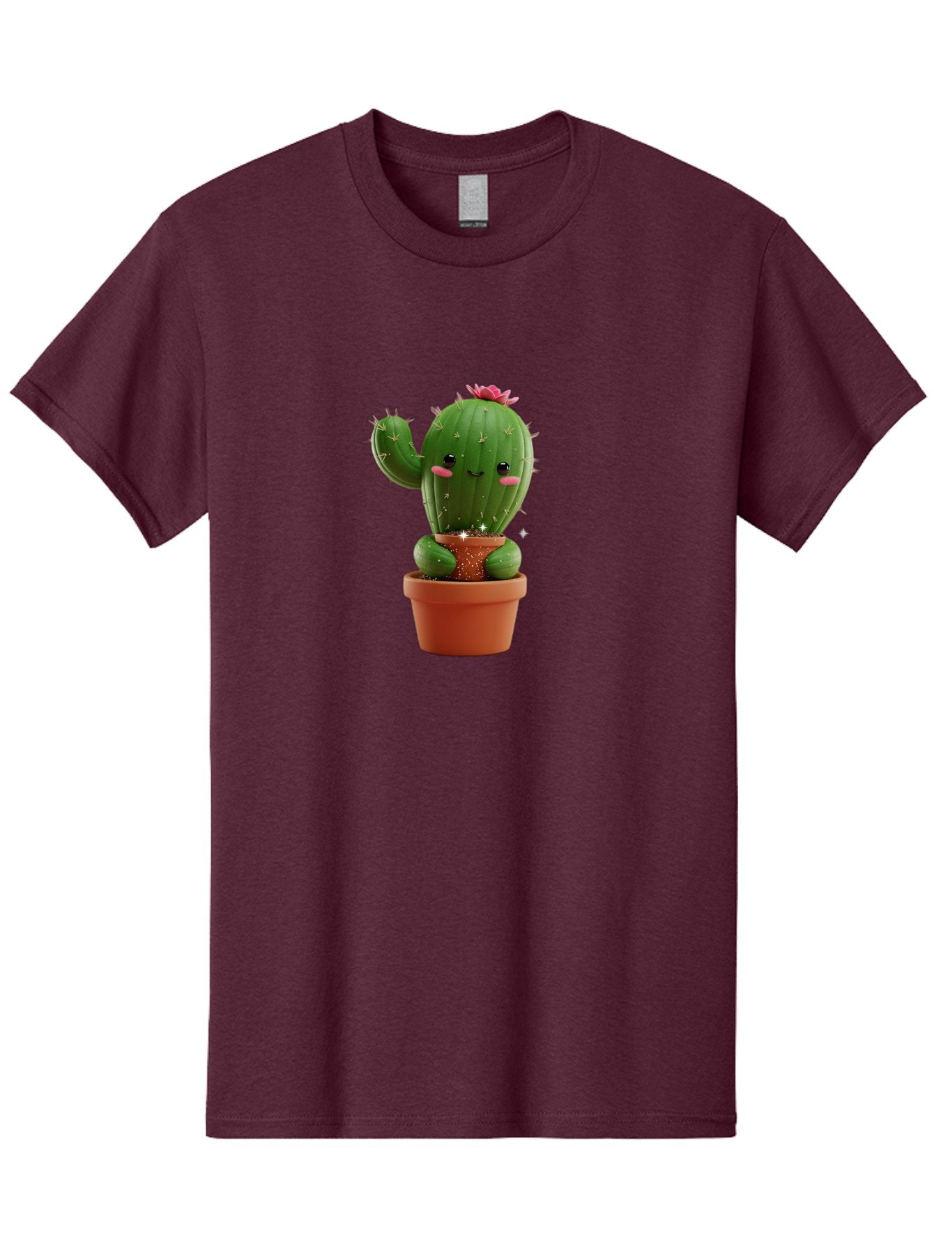 Cactus-With-Pink-Flower Men'S Graphic Tee, 100% Cotton, Comfortable Casual Summer Wear, Machine Washable, Smiling Cactus, Potted Cactus, Cartoon Cactus, Lovely Cactus, Cactus In Pot, Succulent Plant, Cute Character, Kawaii Cactus, Bac762 3