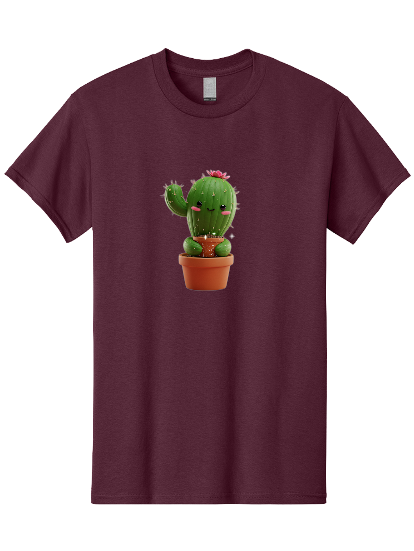 Cactus-With-Pink-Flower Men'S Graphic Tee, 100% Cotton, Comfortable Casual Summer Wear, Machine Washable, Smiling Cactus, Potted Cactus, Cartoon Cactus, Lovely Cactus, Cactus In Pot, Succulent Plant, Cute Character, Kawaii Cactus, Bac762 9