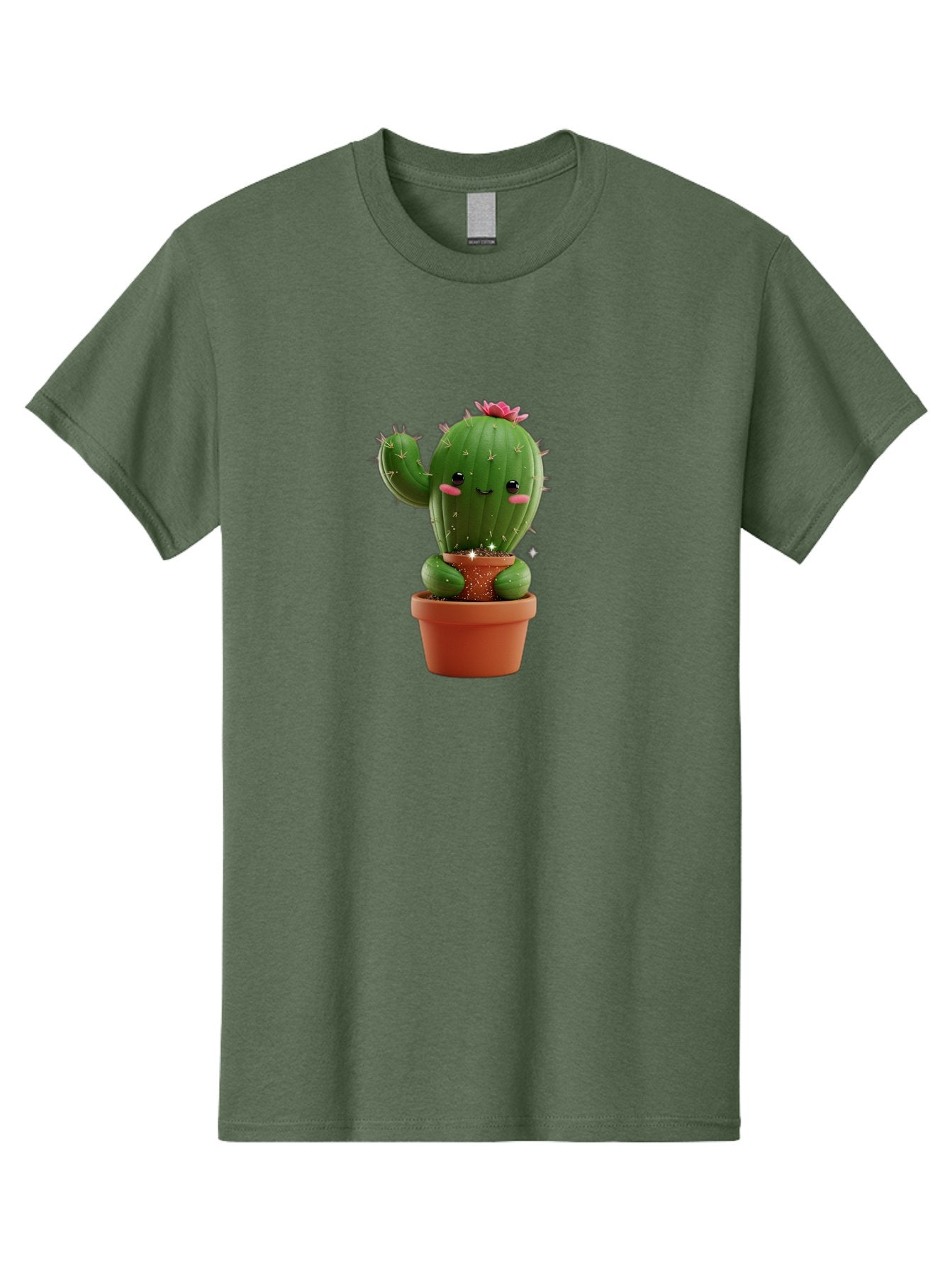 Cactus-With-Pink-Flower Men'S Graphic Tee, 100% Cotton, Comfortable Casual Summer Wear, Machine Washable, Smiling Cactus, Potted Cactus, Cartoon Cactus, Lovely Cactus, Cactus In Pot, Succulent Plant, Cute Character, Kawaii Cactus, Bac762 15