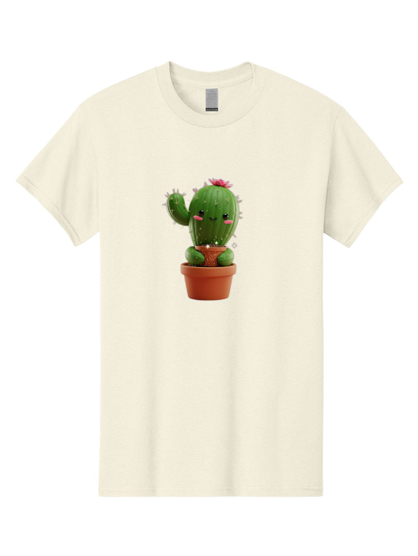 Cactus-With-Pink-Flower Men'S Graphic Tee, 100% Cotton, Comfortable Casual Summer Wear, Machine Washable, Smiling Cactus, Potted Cactus, Cartoon Cactus, Lovely Cactus, Cactus In Pot, Succulent Plant, Cute Character, Kawaii Cactus, Bac762 4
