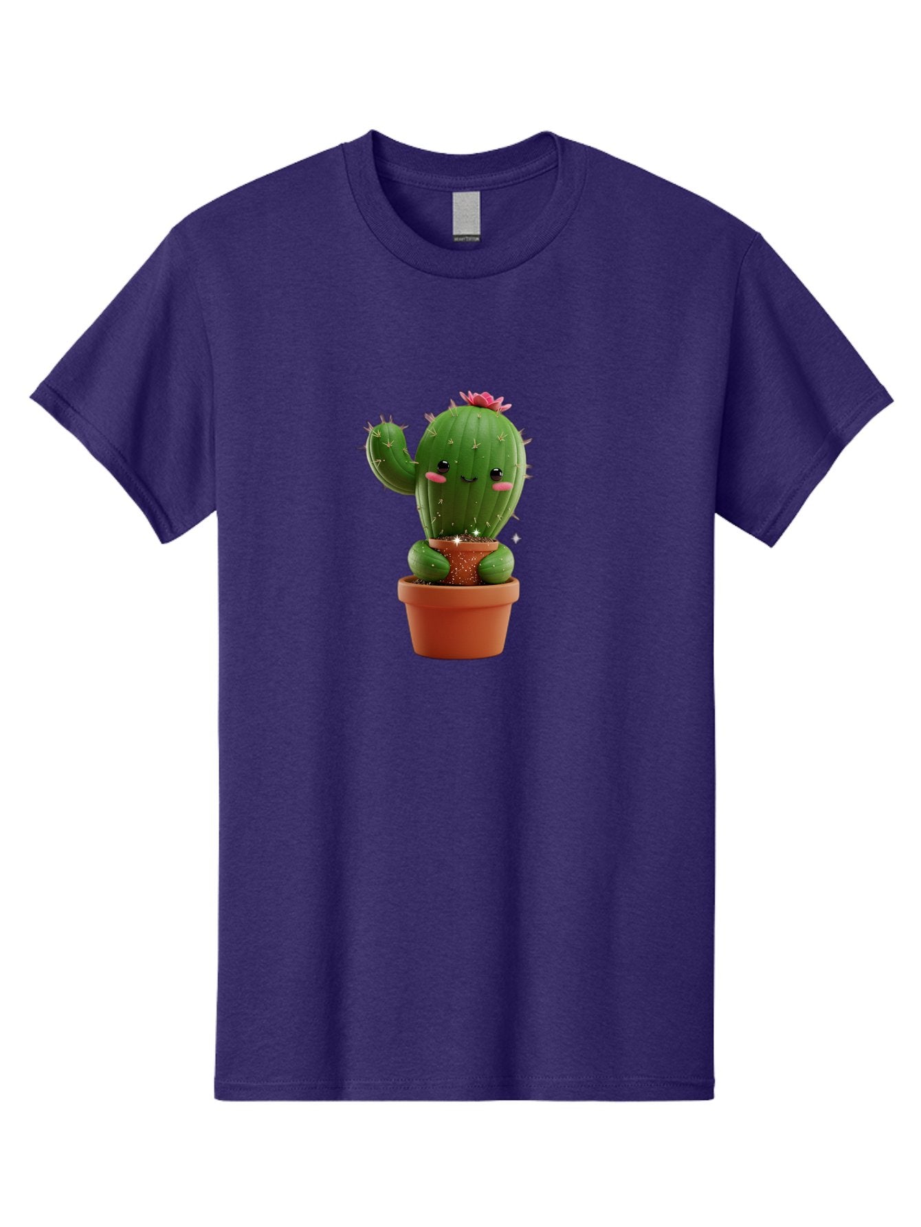 Cactus-With-Pink-Flower Men'S Graphic Tee, 100% Cotton, Comfortable Casual Summer Wear, Machine Washable, Smiling Cactus, Potted Cactus, Cartoon Cactus, Lovely Cactus, Cactus In Pot, Succulent Plant, Cute Character, Kawaii Cactus, Bac762 7