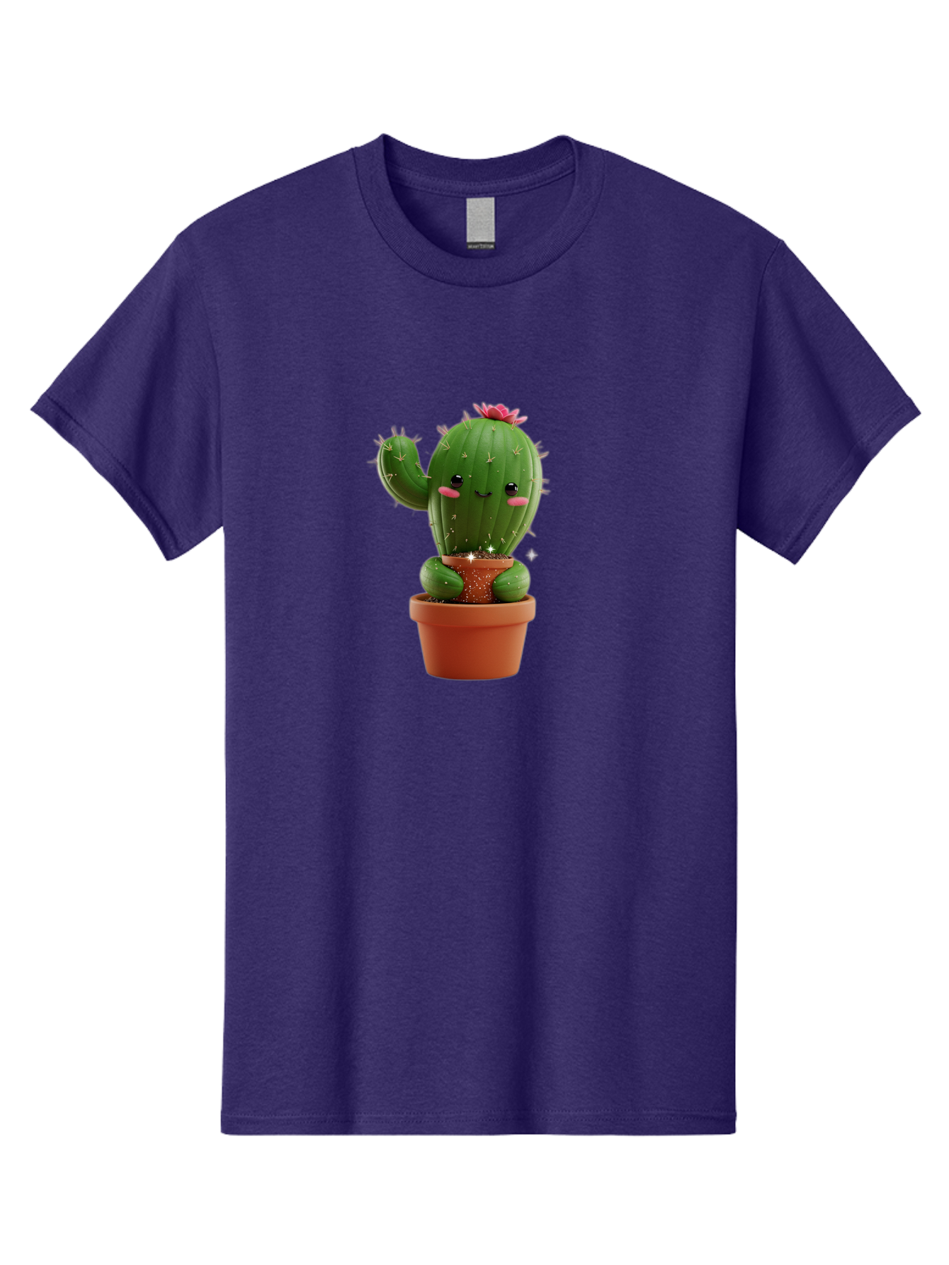 Cactus-With-Pink-Flower Men'S Graphic Tee, 100% Cotton, Comfortable Casual Summer Wear, Machine Washable, Smiling Cactus, Potted Cactus, Cartoon Cactus, Lovely Cactus, Cactus In Pot, Succulent Plant, Cute Character, Kawaii Cactus, Bac762 13