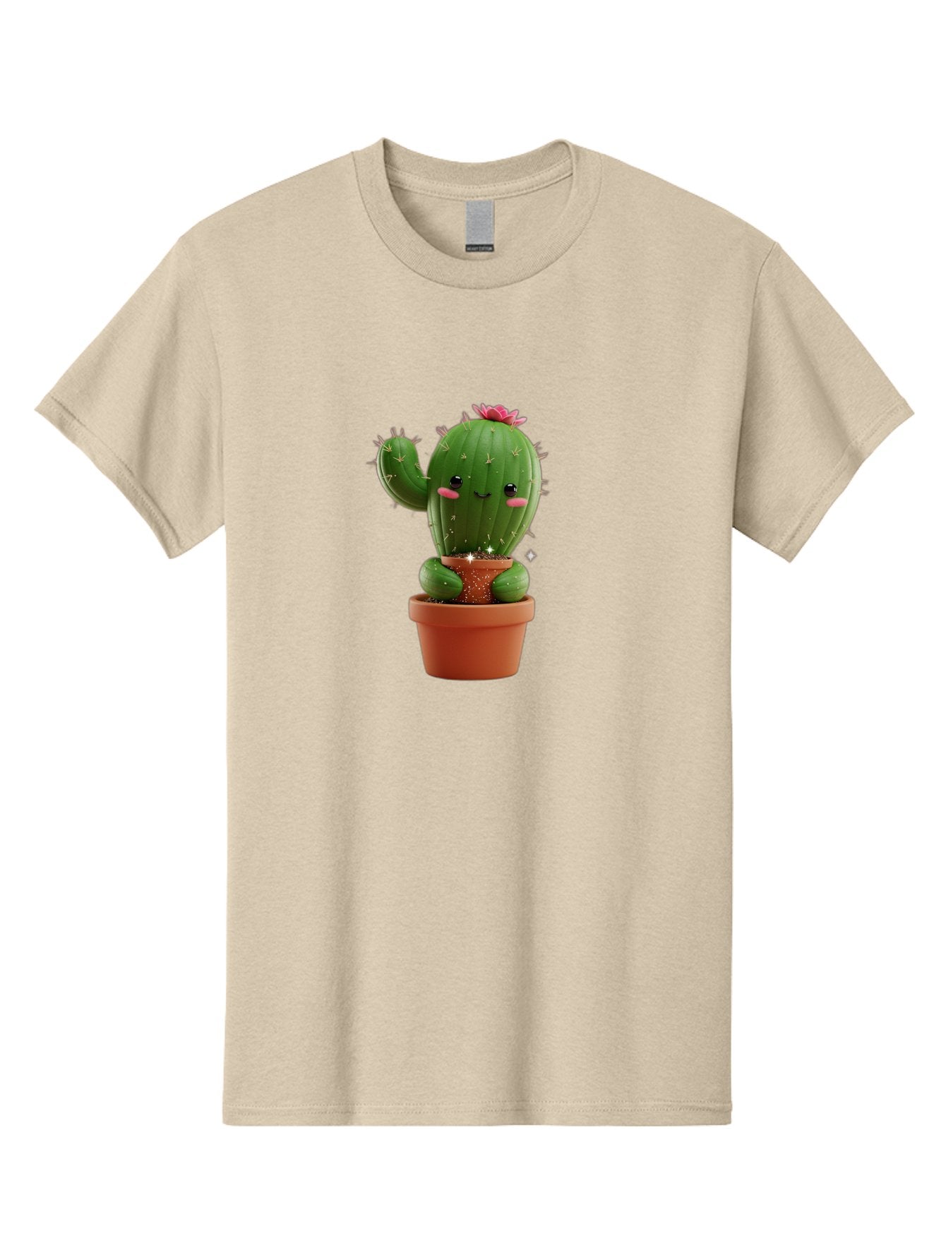Cactus-With-Pink-Flower Men'S Graphic Tee, 100% Cotton, Comfortable Casual Summer Wear, Machine Washable, Smiling Cactus, Potted Cactus, Cartoon Cactus, Lovely Cactus, Cactus In Pot, Succulent Plant, Cute Character, Kawaii Cactus, Bac762 13