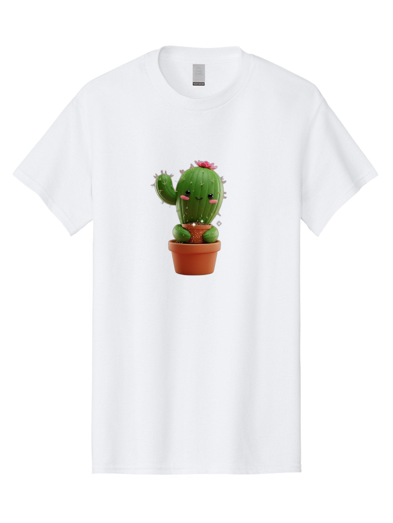 Cactus-With-Pink-Flower Men'S Graphic Tee, 100% Cotton, Comfortable Casual Summer Wear, Machine Washable, Smiling Cactus, Potted Cactus, Cartoon Cactus, Lovely Cactus, Cactus In Pot, Succulent Plant, Cute Character, Kawaii Cactus, Bac762 14