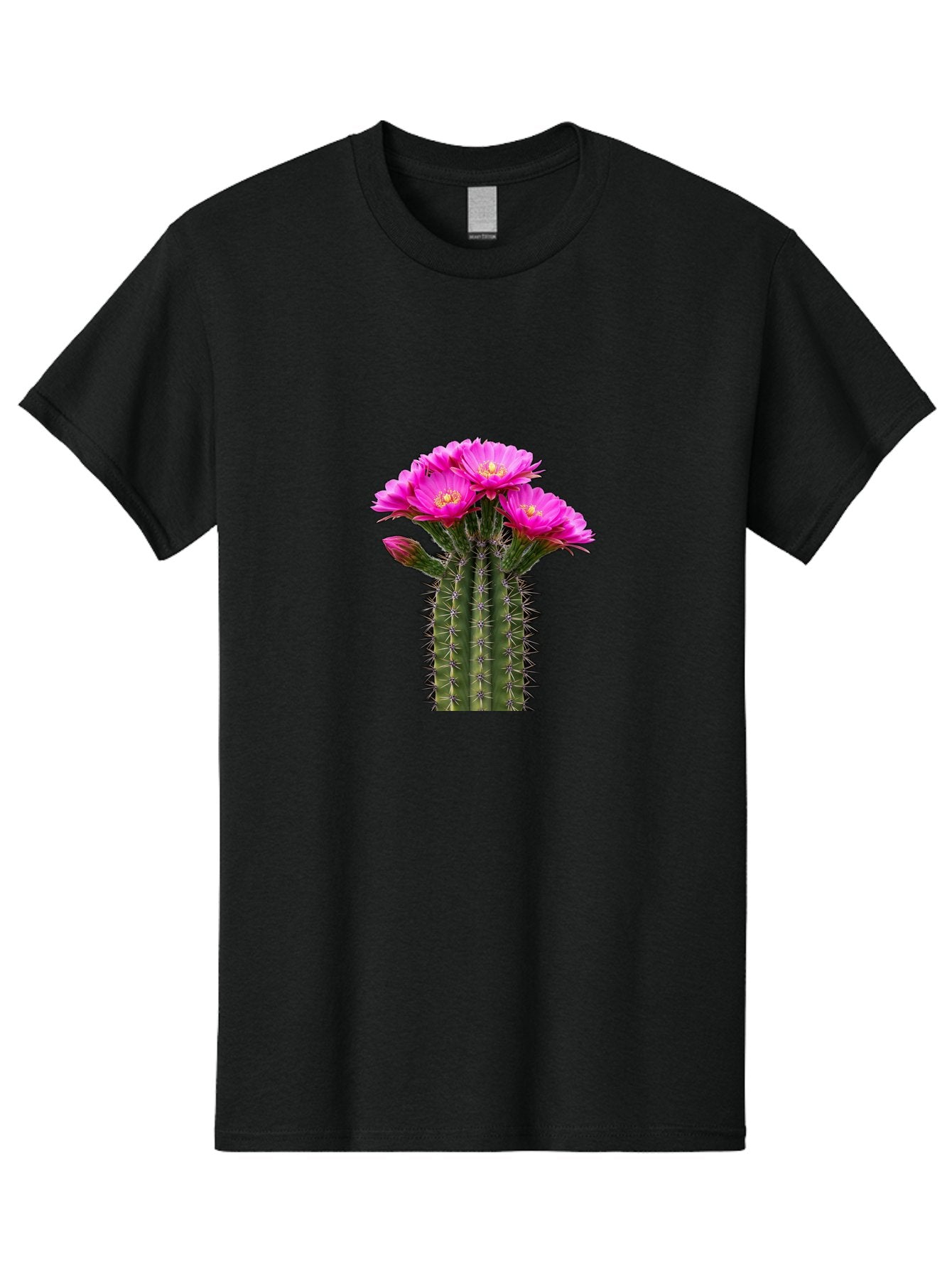 Cactus-With-Pink-Flowers Men'S Graphic Tee, 100% Cotton, Comfortable Casual Summer Wear, Machine Washable, Cactus With Pink Flowers, Vibrant Floral Display, Sharp Spines, Desert Plant, Flowering Cactus, Pink Petals, Yellow Center, Trichocereus Bac763 10