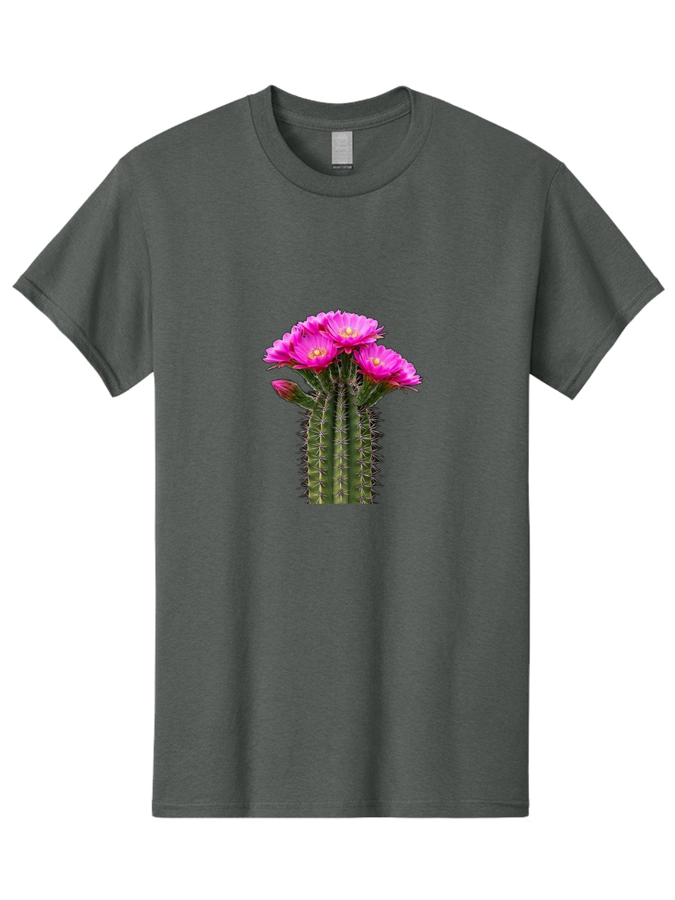 Cactus-With-Pink-Flowers Men'S Graphic Tee, 100% Cotton, Comfortable Casual Summer Wear, Machine Washable, Cactus With Pink Flowers, Vibrant Floral Display, Sharp Spines, Desert Plant, Flowering Cactus, Pink Petals, Yellow Center, Trichocereus Bac763 7