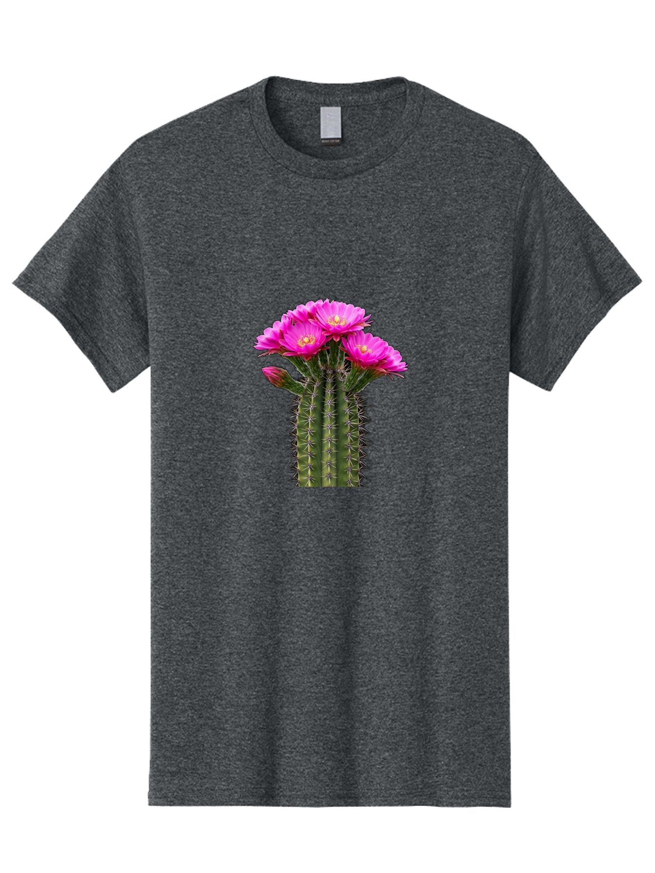 Cactus-With-Pink-Flowers Men'S Graphic Tee, 100% Cotton, Comfortable Casual Summer Wear, Machine Washable, Cactus With Pink Flowers, Vibrant Floral Display, Sharp Spines, Desert Plant, Flowering Cactus, Pink Petals, Yellow Center, Trichocereus Bac763 13