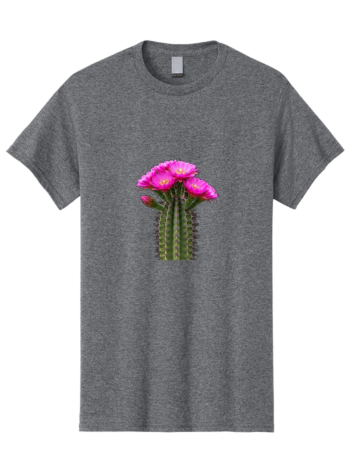 Cactus-With-Pink-Flowers Men'S Graphic Tee, 100% Cotton, Comfortable Casual Summer Wear, Machine Washable, Cactus With Pink Flowers, Vibrant Floral Display, Sharp Spines, Desert Plant, Flowering Cactus, Pink Petals, Yellow Center, Trichocereus Bac763