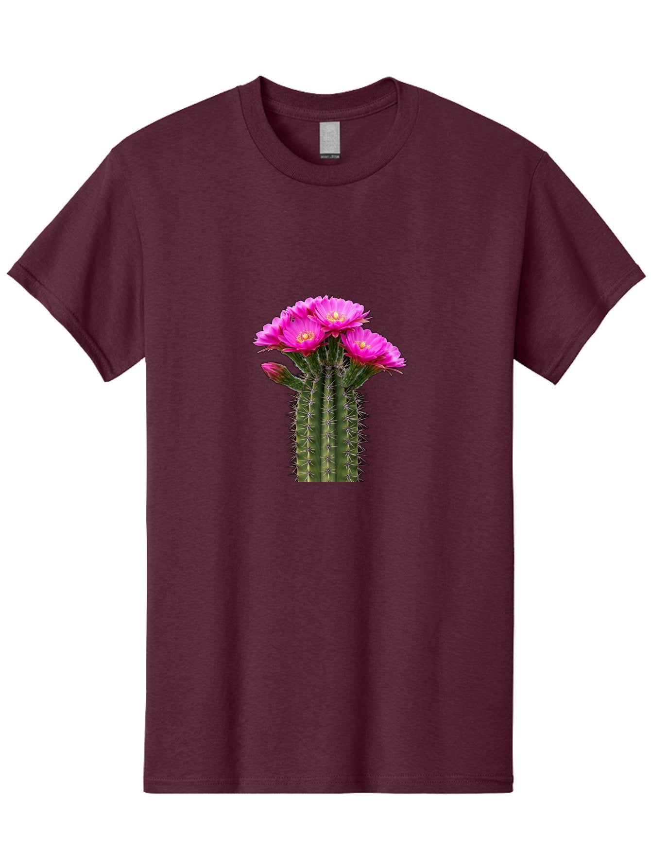Cactus-With-Pink-Flowers Men'S Graphic Tee, 100% Cotton, Comfortable Casual Summer Wear, Machine Washable, Cactus With Pink Flowers, Vibrant Floral Display, Sharp Spines, Desert Plant, Flowering Cactus, Pink Petals, Yellow Center, Trichocereus Bac763 9