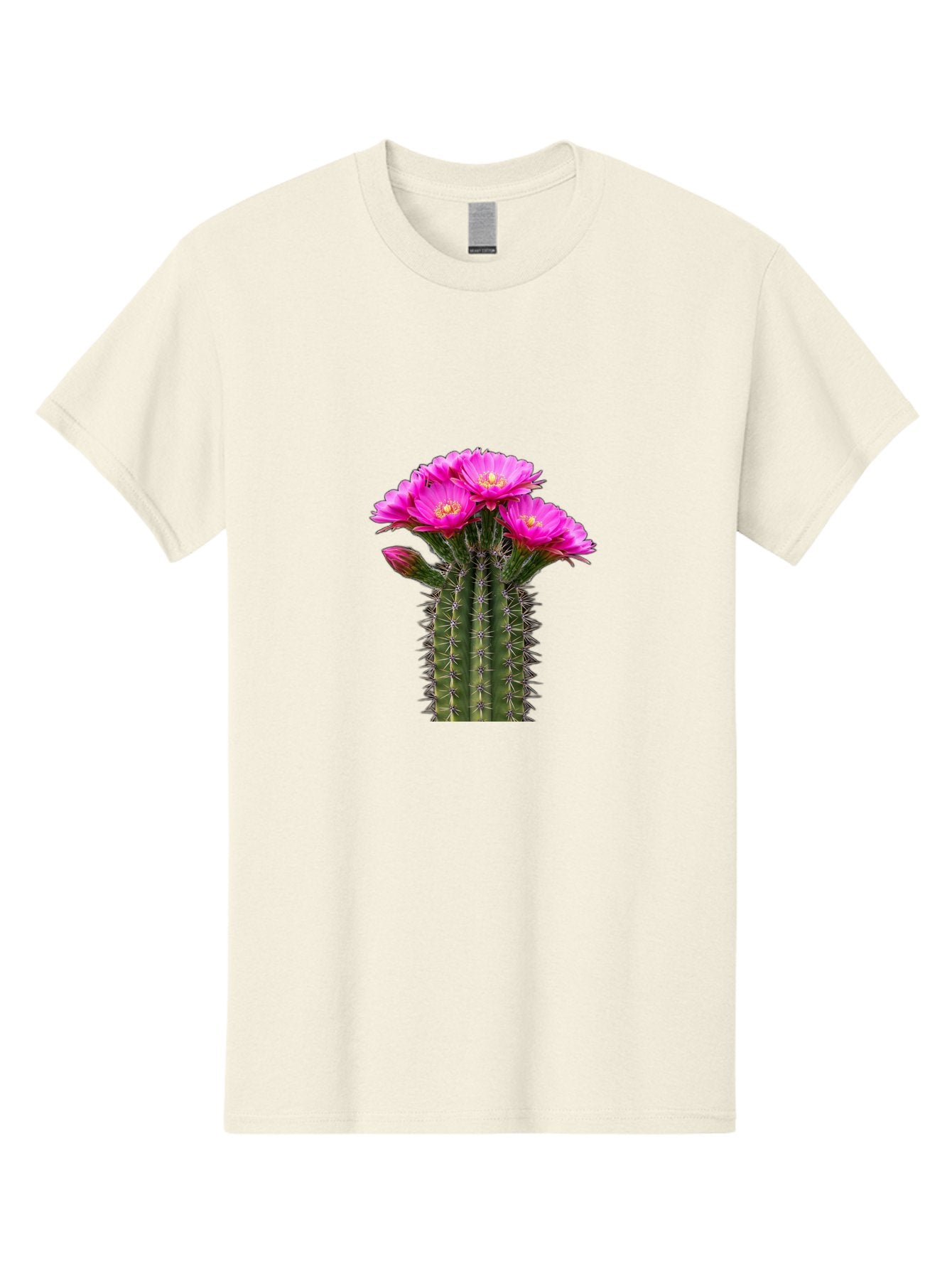 Cactus-With-Pink-Flowers Men'S Graphic Tee, 100% Cotton, Comfortable Casual Summer Wear, Machine Washable, Cactus With Pink Flowers, Vibrant Floral Display, Sharp Spines, Desert Plant, Flowering Cactus, Pink Petals, Yellow Center, Trichocereus Bac763 14