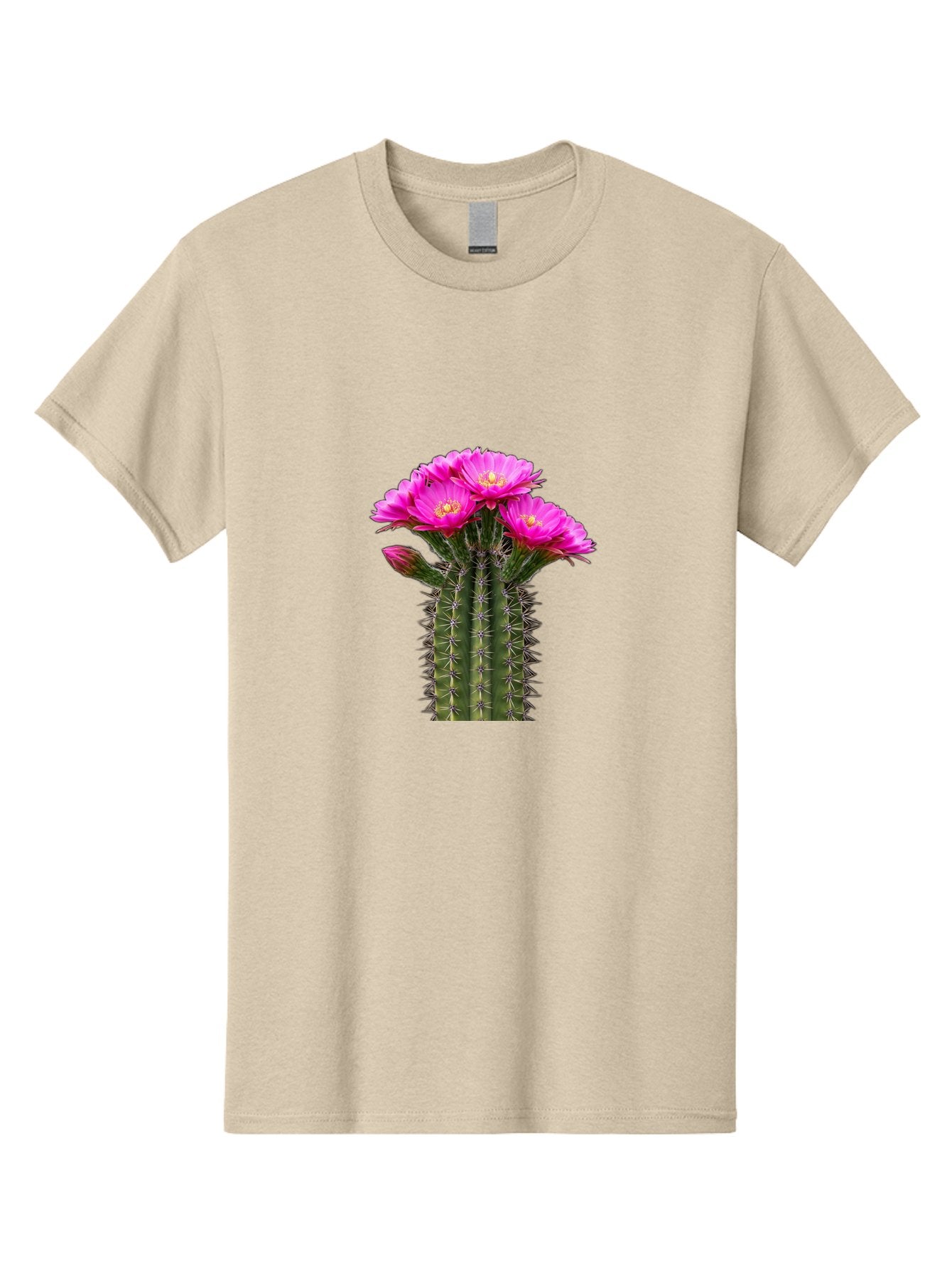 Cactus-With-Pink-Flowers Men'S Graphic Tee, 100% Cotton, Comfortable Casual Summer Wear, Machine Washable, Cactus With Pink Flowers, Vibrant Floral Display, Sharp Spines, Desert Plant, Flowering Cactus, Pink Petals, Yellow Center, Trichocereus Bac763 15
