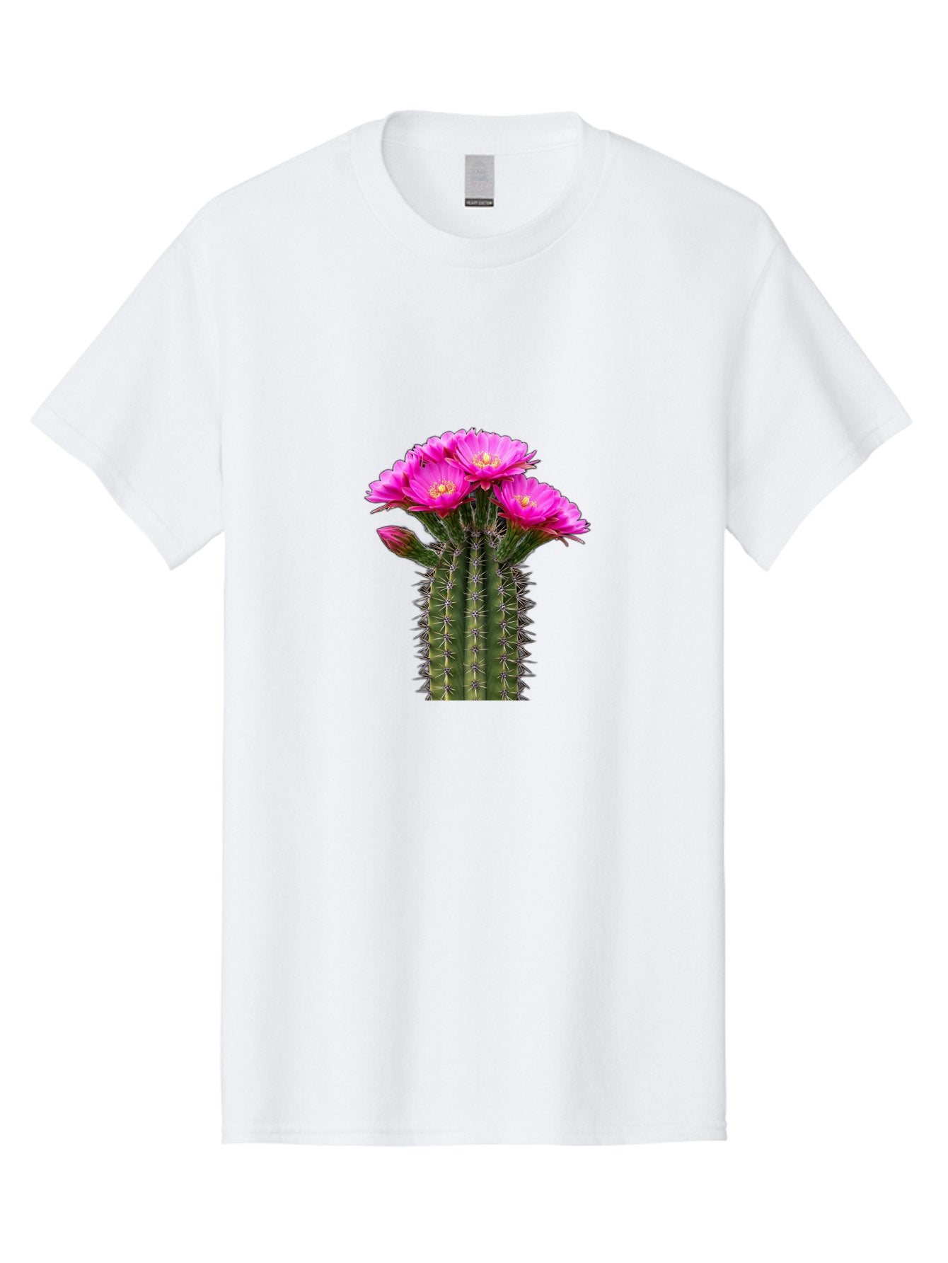 Cactus-With-Pink-Flowers Men'S Graphic Tee, 100% Cotton, Comfortable Casual Summer Wear, Machine Washable, Cactus With Pink Flowers, Vibrant Floral Display, Sharp Spines, Desert Plant, Flowering Cactus, Pink Petals, Yellow Center, Trichocereus Bac763 3