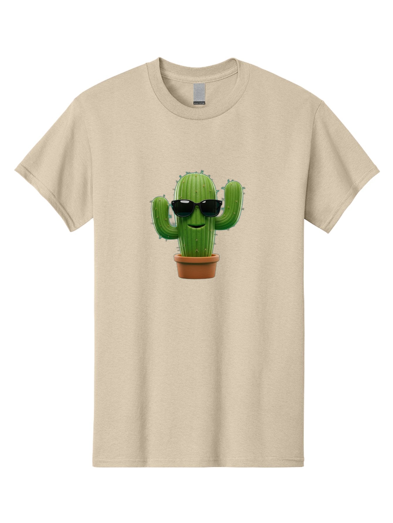 Cactus-With-Sunglasses-1 Men'S Graphic Tee, 100% Cotton, Comfortable Casual Summer Wear, Machine Washable, Cartoon Cactus, Potted Cactus, Sunglasses On Cactus, Cactus Character, Fun Cactus, Quirky Plant, Desert Plant, Funny Cactus, Bac764