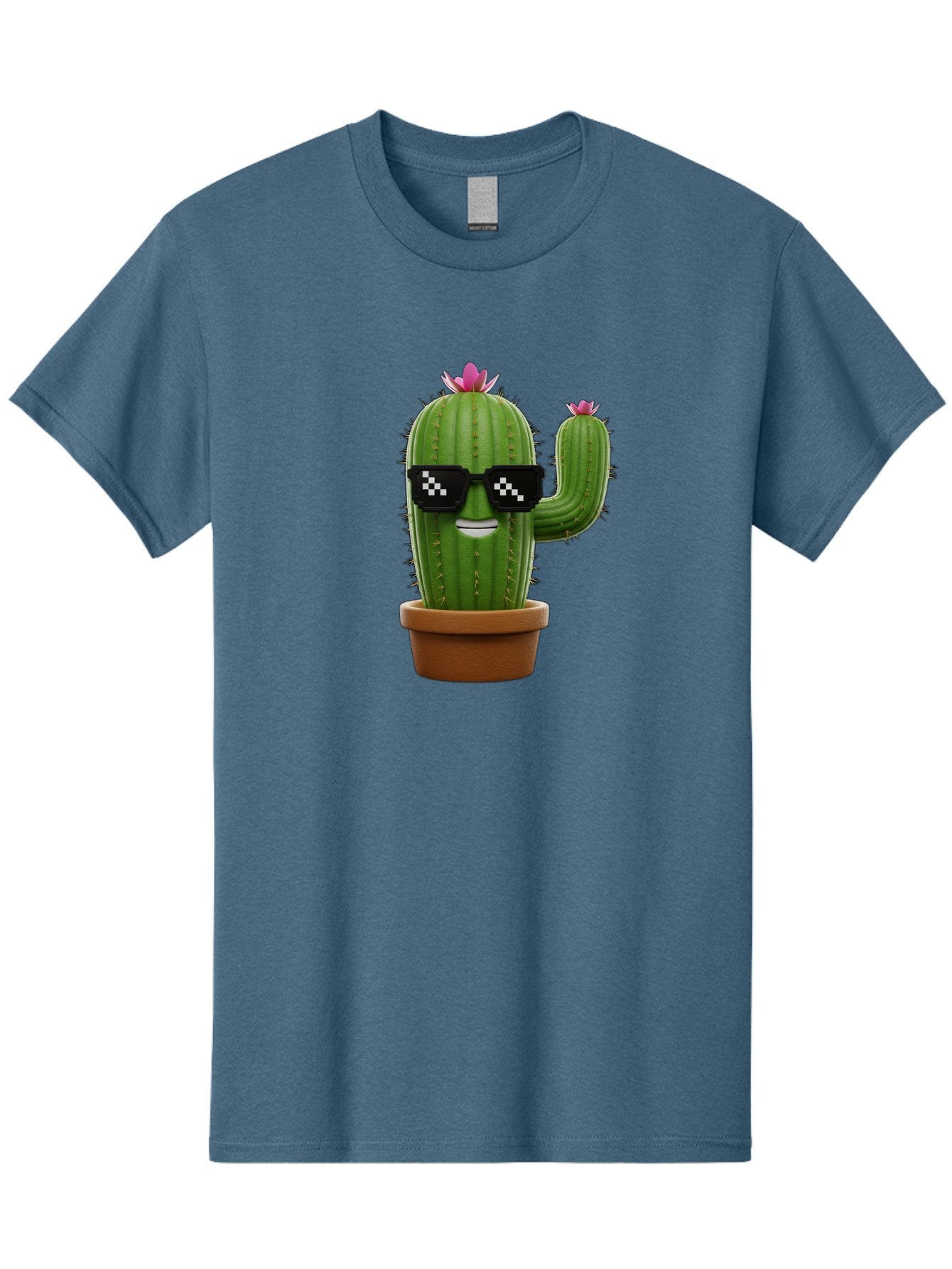 Cactus-With-Sunglasses-2 Men'S Graphic Tee, 100% Cotton, Comfortable Casual Summer Wear, Machine Washable, Cartoon Cactus, Sunglasses, Potted Plant, Cacti With Flowers, Funny Character, Quirky Decor, Digital Art, Kawaii Style Bac765 14