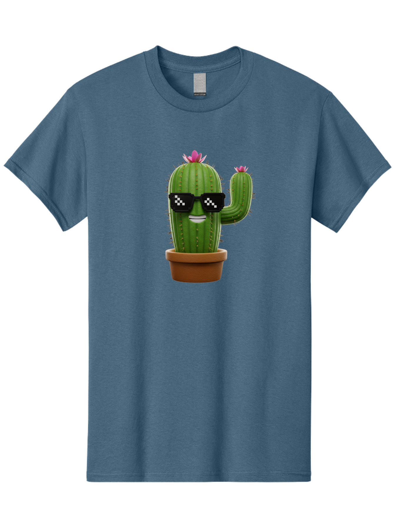 Cactus-With-Sunglasses-2 Men'S Graphic Tee, 100% Cotton, Comfortable Casual Summer Wear, Machine Washable, Cartoon Cactus, Sunglasses, Potted Plant, Cacti With Flowers, Funny Character, Quirky Decor, Digital Art, Kawaii Style Bac765