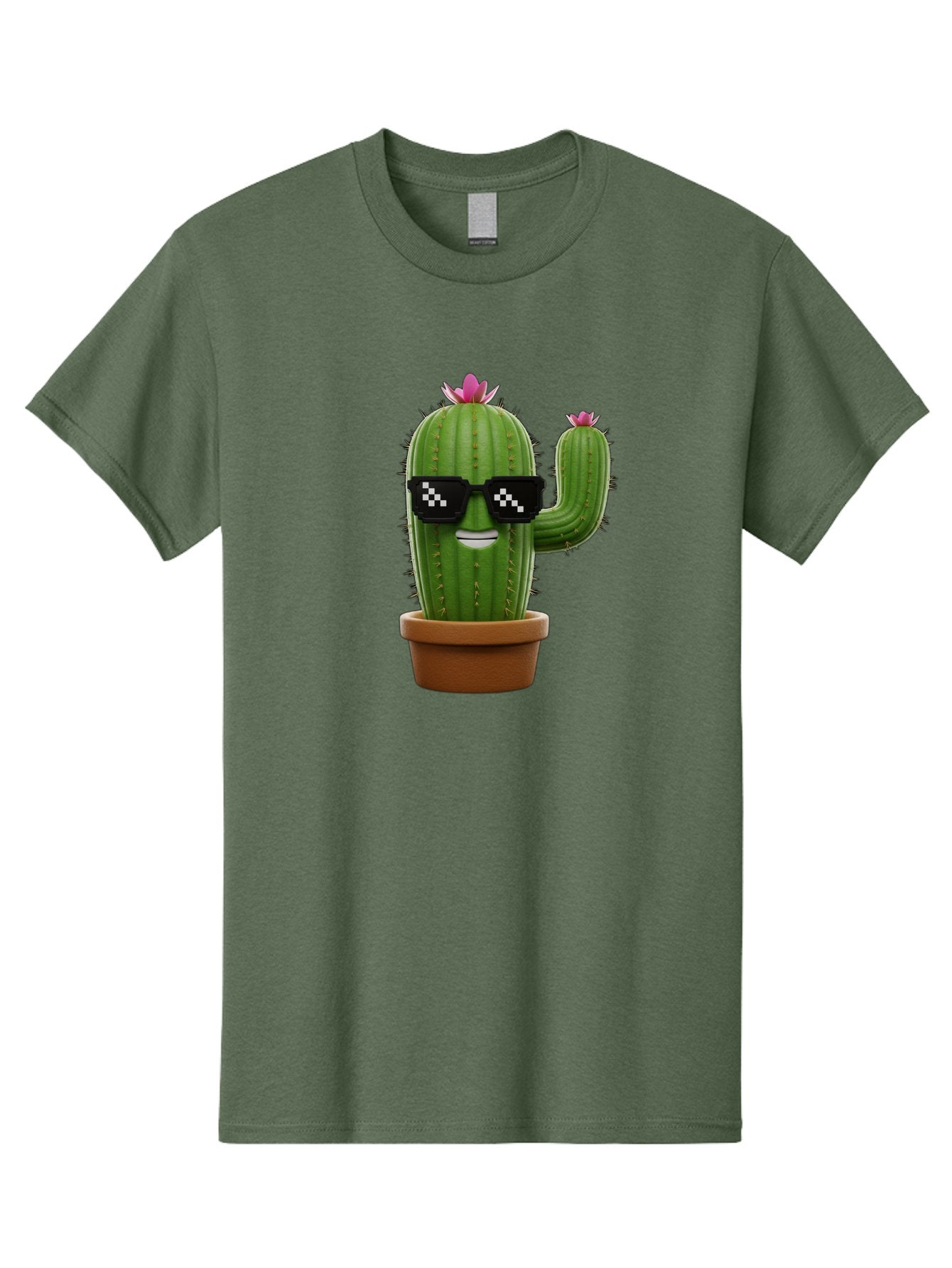 Cactus-With-Sunglasses-2 Men'S Graphic Tee, 100% Cotton, Comfortable Casual Summer Wear, Machine Washable, Cartoon Cactus, Sunglasses, Potted Plant, Cacti With Flowers, Funny Character, Quirky Decor, Digital Art, Kawaii Style Bac765 4