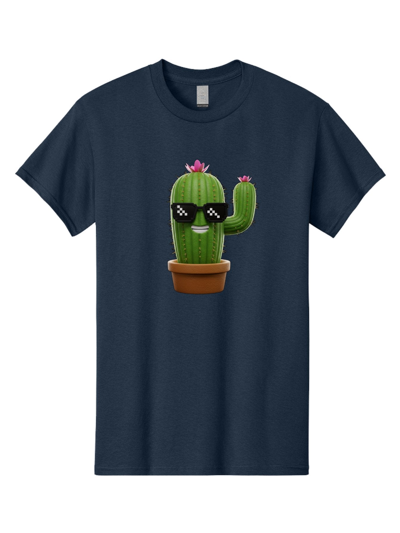 Cactus-With-Sunglasses-2 Men'S Graphic Tee, 100% Cotton, Comfortable Casual Summer Wear, Machine Washable, Cartoon Cactus, Sunglasses, Potted Plant, Cacti With Flowers, Funny Character, Quirky Decor, Digital Art, Kawaii Style Bac765