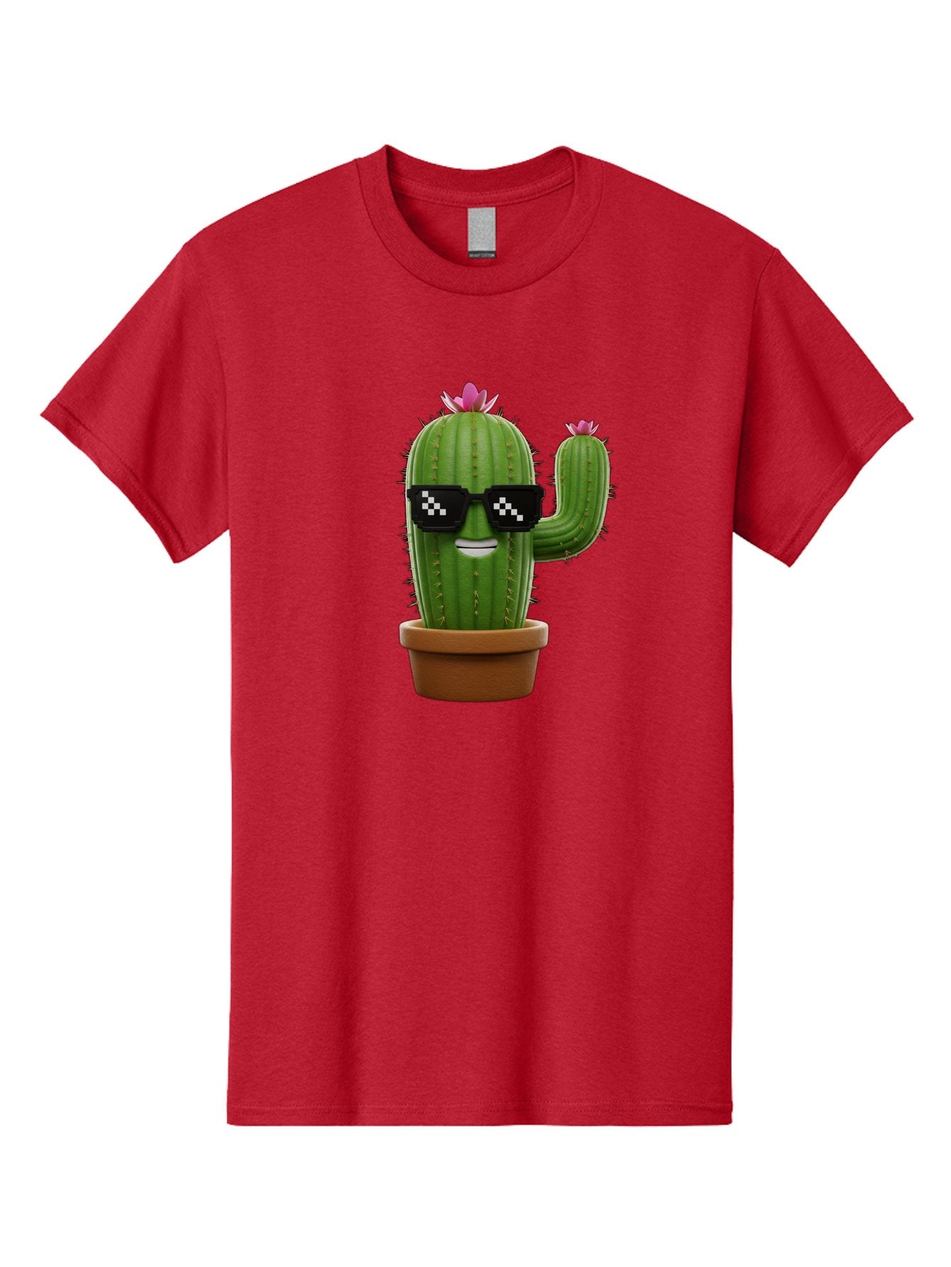 Cactus-With-Sunglasses-2 Men'S Graphic Tee, 100% Cotton, Comfortable Casual Summer Wear, Machine Washable, Cartoon Cactus, Sunglasses, Potted Plant, Cacti With Flowers, Funny Character, Quirky Decor, Digital Art, Kawaii Style Bac765 11