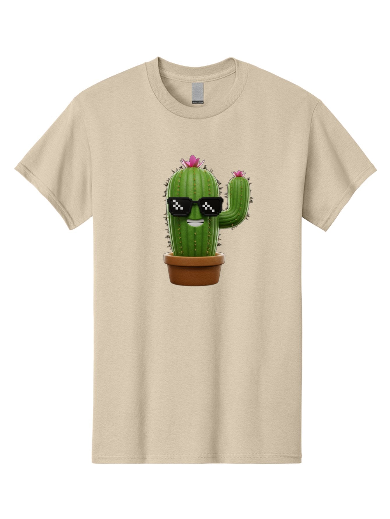 Cactus-With-Sunglasses-2 Men'S Graphic Tee, 100% Cotton, Comfortable Casual Summer Wear, Machine Washable, Cartoon Cactus, Sunglasses, Potted Plant, Cacti With Flowers, Funny Character, Quirky Decor, Digital Art, Kawaii Style Bac765 9