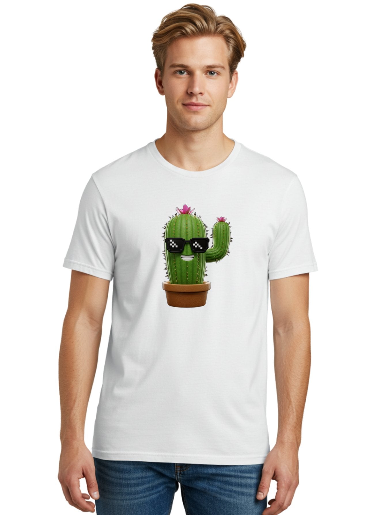Cactus-With-Sunglasses-2 Men'S Graphic Tee, 100% Cotton, Comfortable Casual Summer Wear, Machine Washable, Cartoon Cactus, Sunglasses, Potted Plant, Cacti With Flowers, Funny Character, Quirky Decor, Digital Art, Kawaii Style Bac765 20
