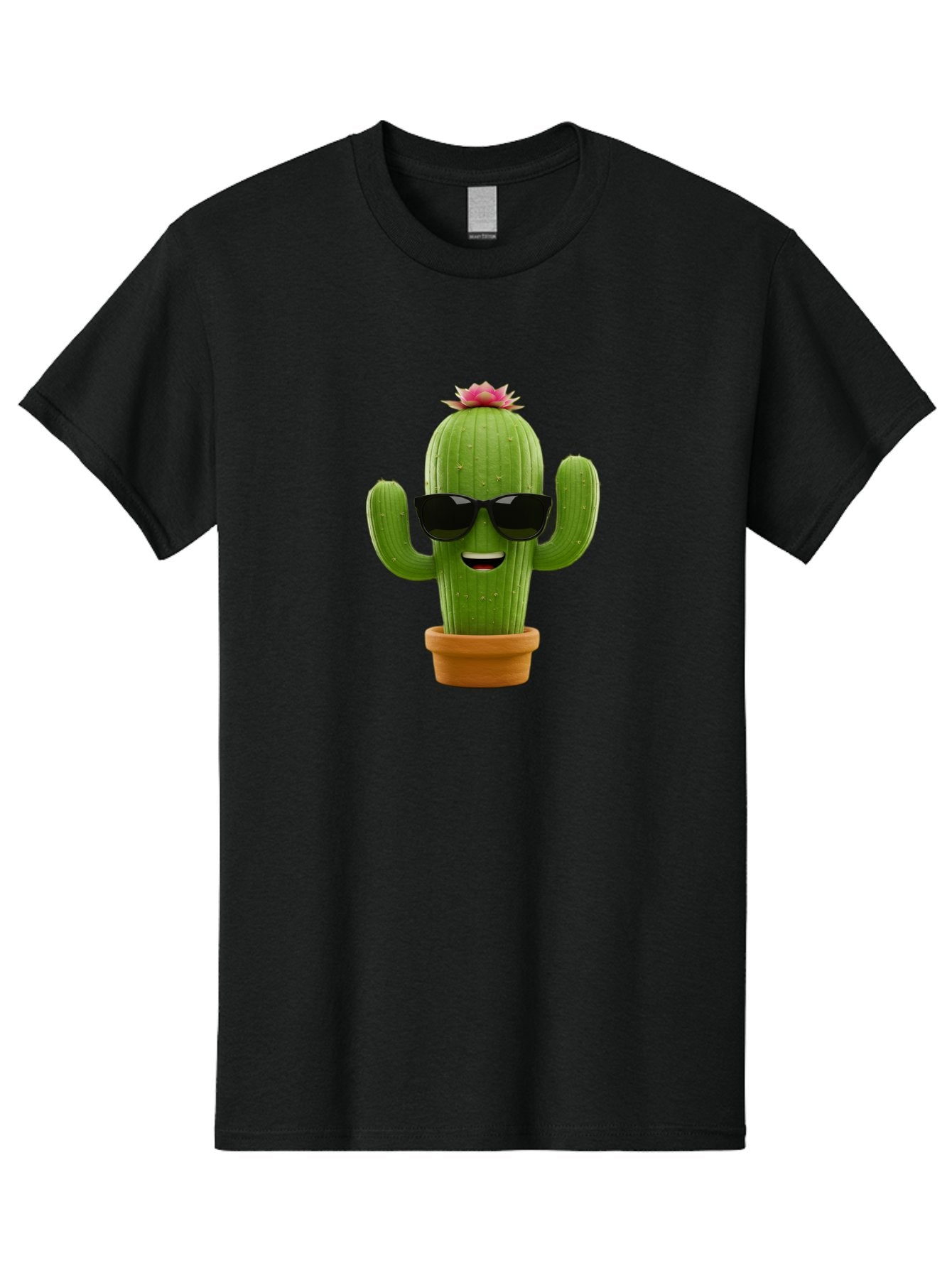 Cactus-With-Sunglasses-3 Men'S Graphic Tee, 100% Cotton, Comfortable Casual Summer Wear, Machine Washable, Cartoon Cactus, Potted Plant, Sunglasses, Smiling Face, Pink Flower, Quirky Character, Fun Design, Modern Illustration, Unique Decor Bac766 10