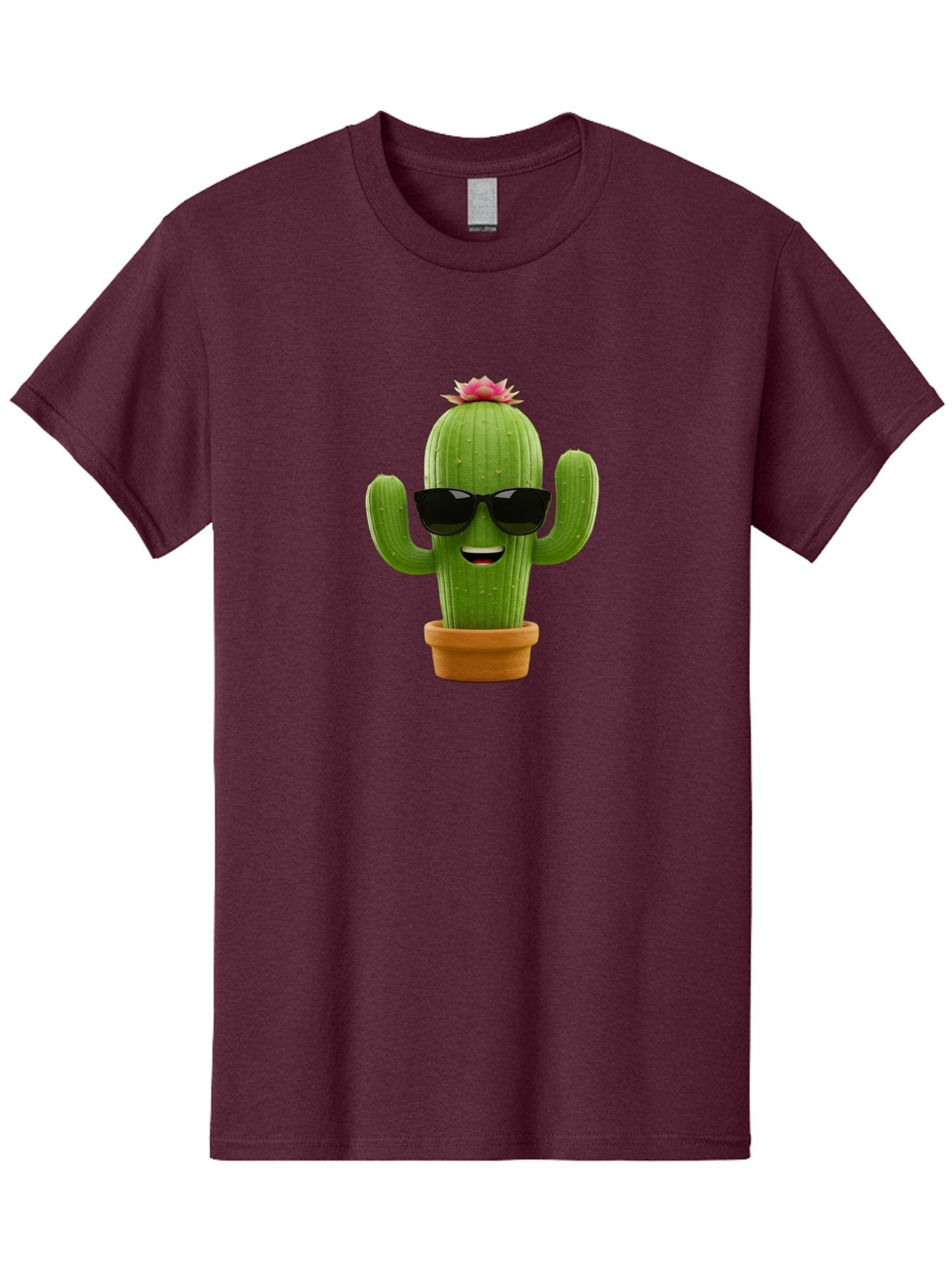 Cactus-With-Sunglasses-3 Men'S Graphic Tee, 100% Cotton, Comfortable Casual Summer Wear, Machine Washable, Cartoon Cactus, Potted Plant, Sunglasses, Smiling Face, Pink Flower, Quirky Character, Fun Design, Modern Illustration, Unique Decor Bac766